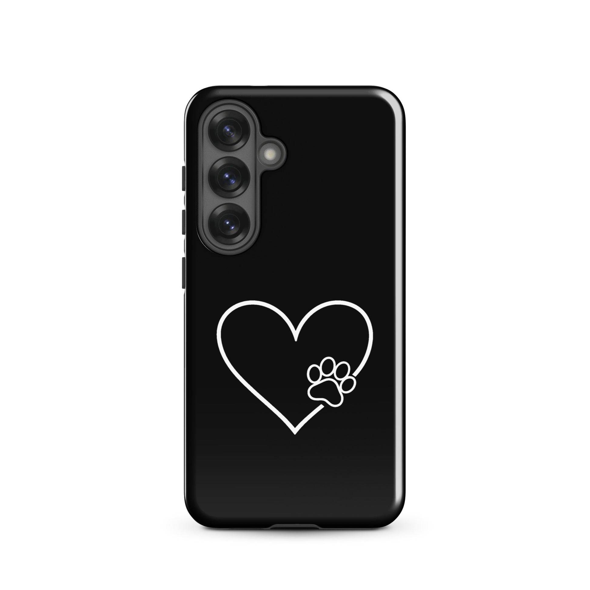 Phone Case for Samsung Galaxy with Heart Paw Print design, symbolizing love and loyalty, in black and white minimalist style.