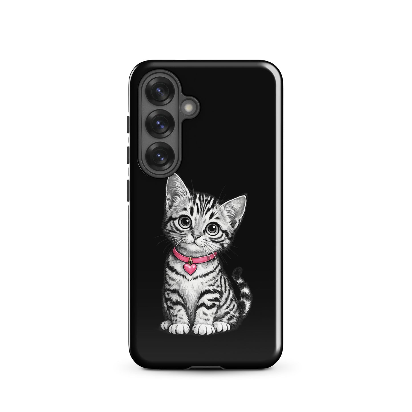 Phone Case for Samsung Galaxy with kitten design and pink heart charm