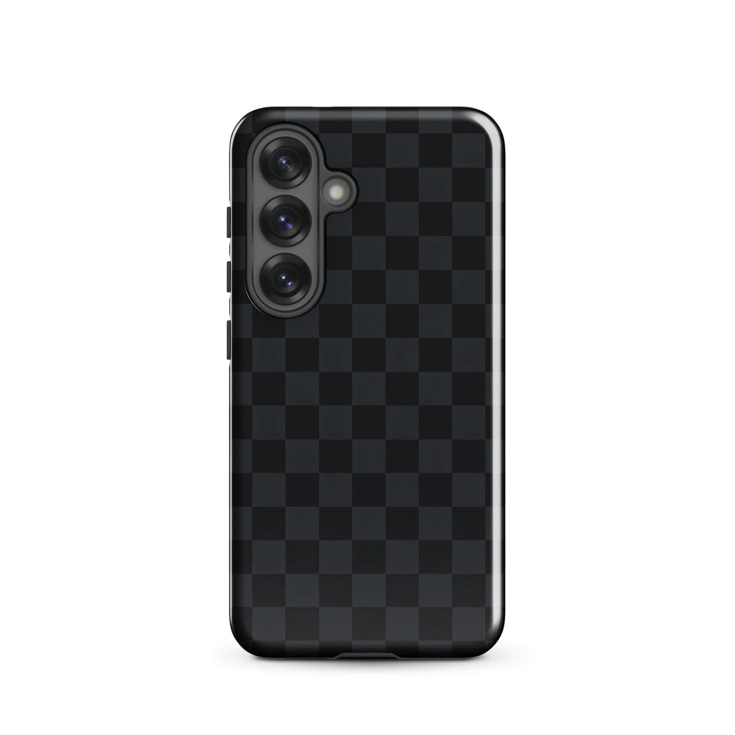 Phone Case with black and charcoal checkered design for Samsung Galaxy, offering modern, sleek protection.