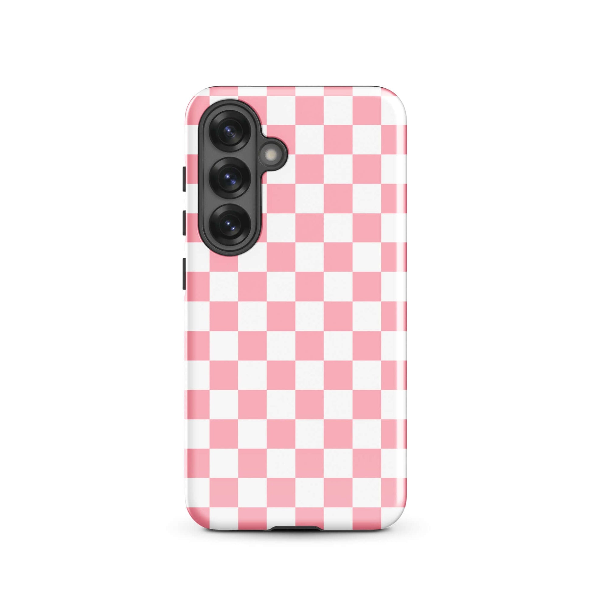 Phone Case for Samsung Galaxy with playful pink and white checkered design, enhancing style and personality.
