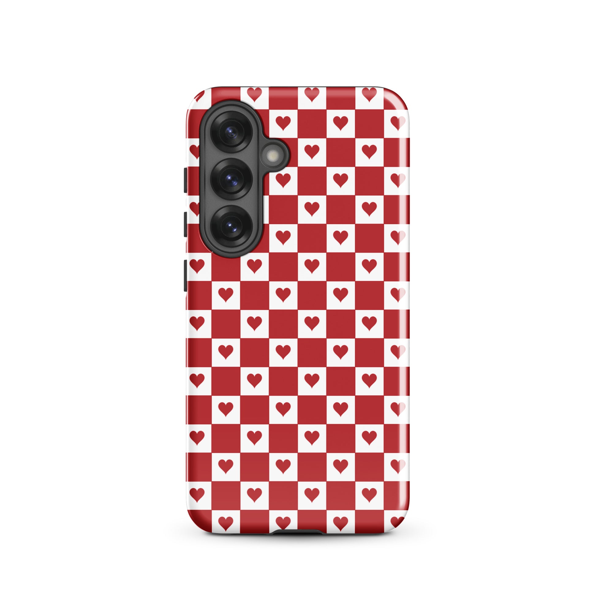 Phone Case for Samsung Galaxy with red heart checkered design, combining charm and modern style.