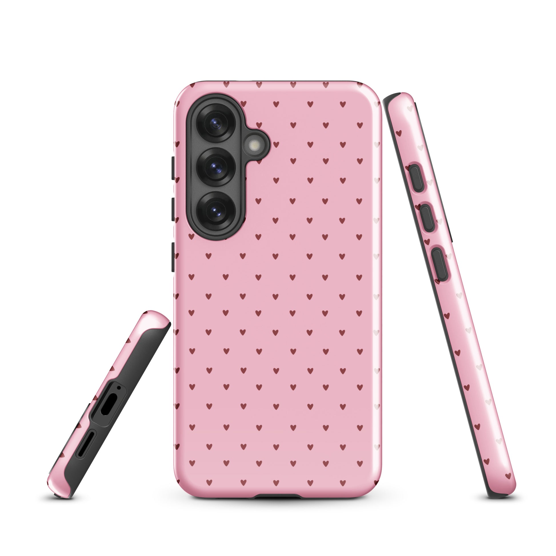 Phone Case for Samsung Galaxy with heart-dot pattern, stylish polka-dot design, minimalist and charming pink cover.