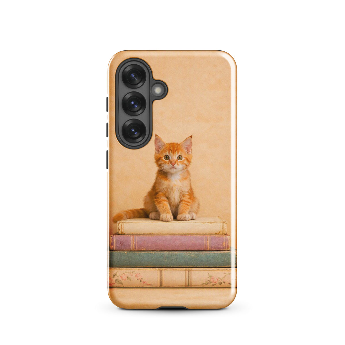 Phone Case for Samsung Galaxy with orange tabby kitten on vintage books design