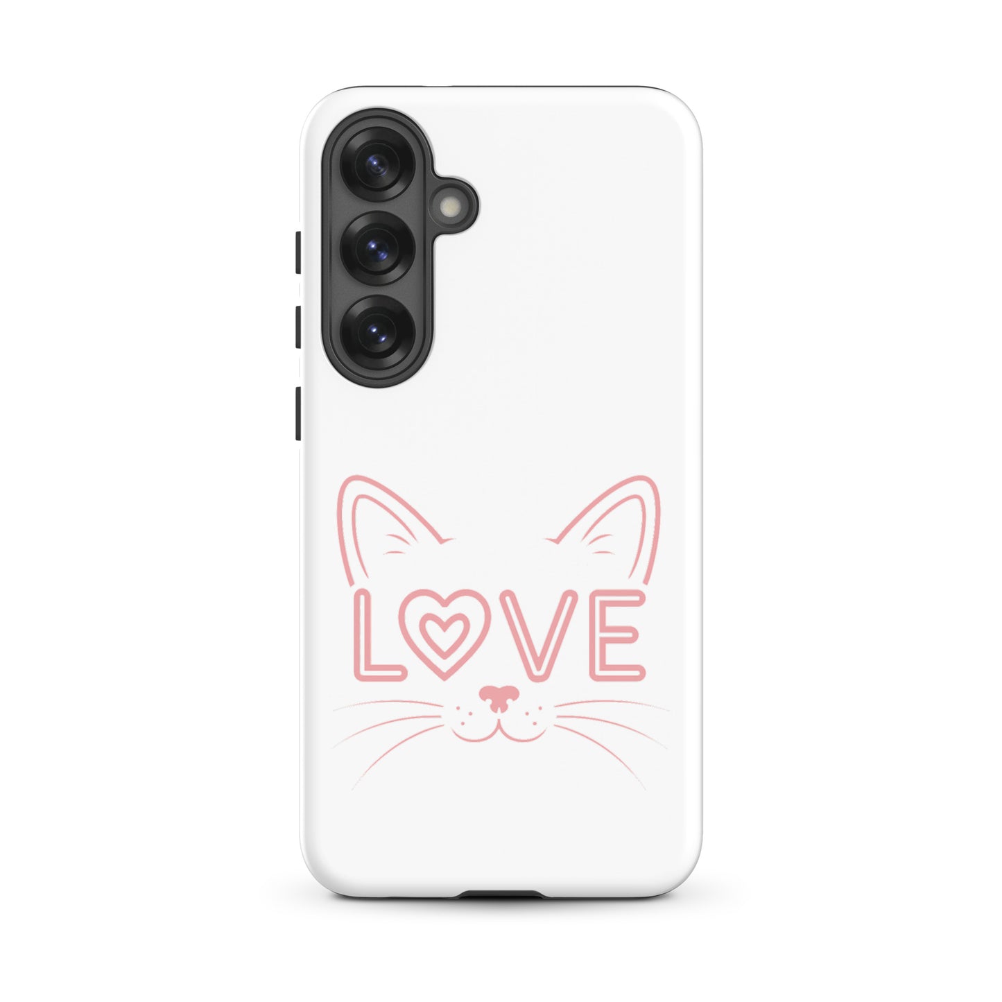 Cat Love Phone Case for Samsung Galaxy featuring minimalist cat face and love design.