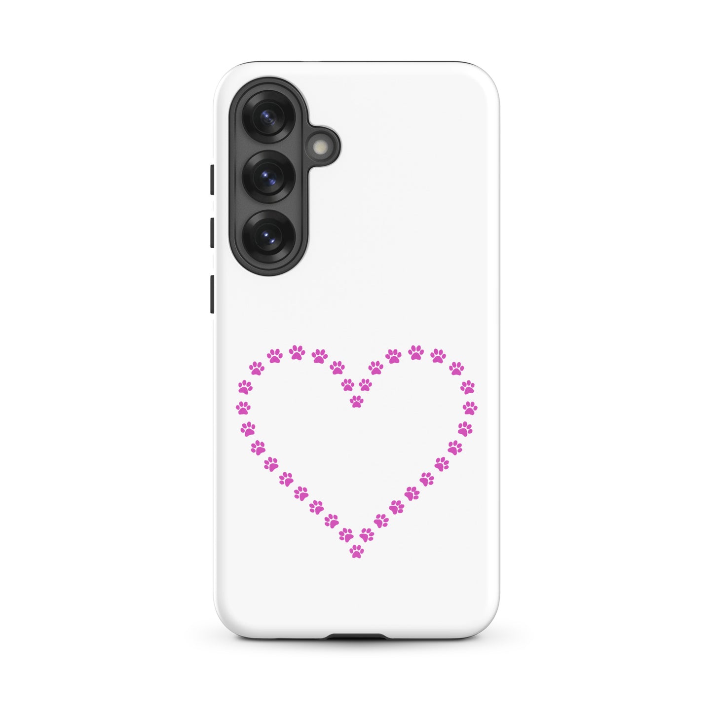 Phone Case for Samsung Galaxy featuring a heart design made of pink paw prints, perfect for pet lovers.
