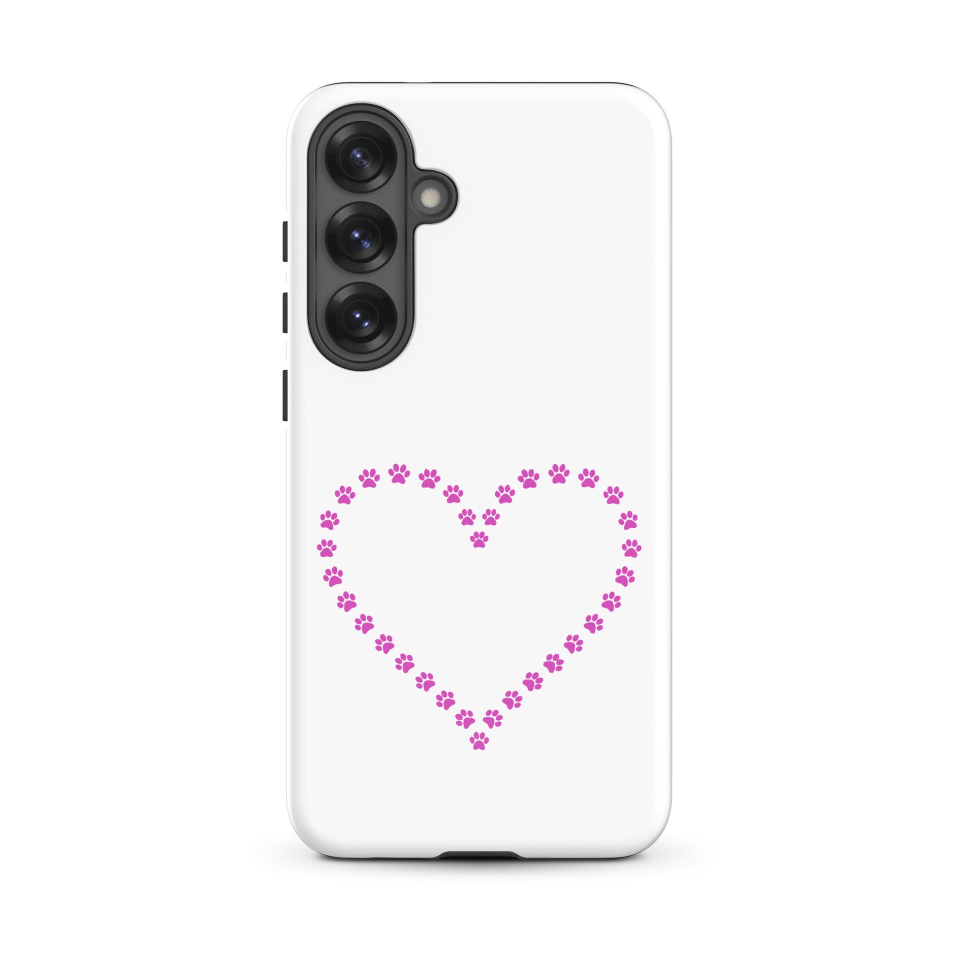 Phone Case for Samsung Galaxy featuring a heart design made of pink paw prints, perfect for pet lovers.