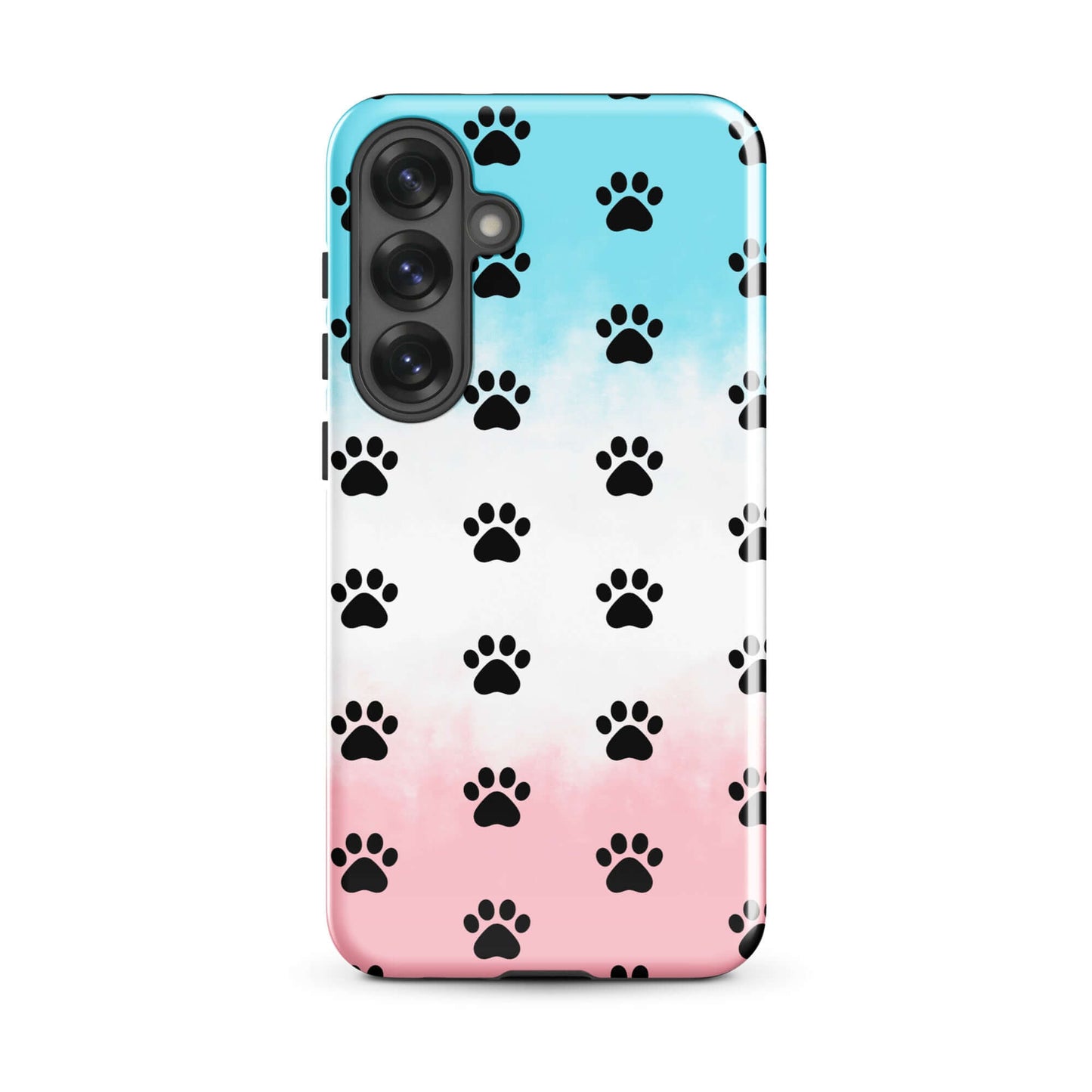 Phone Case for iPhone with playful paw print pattern in pink and blue design.