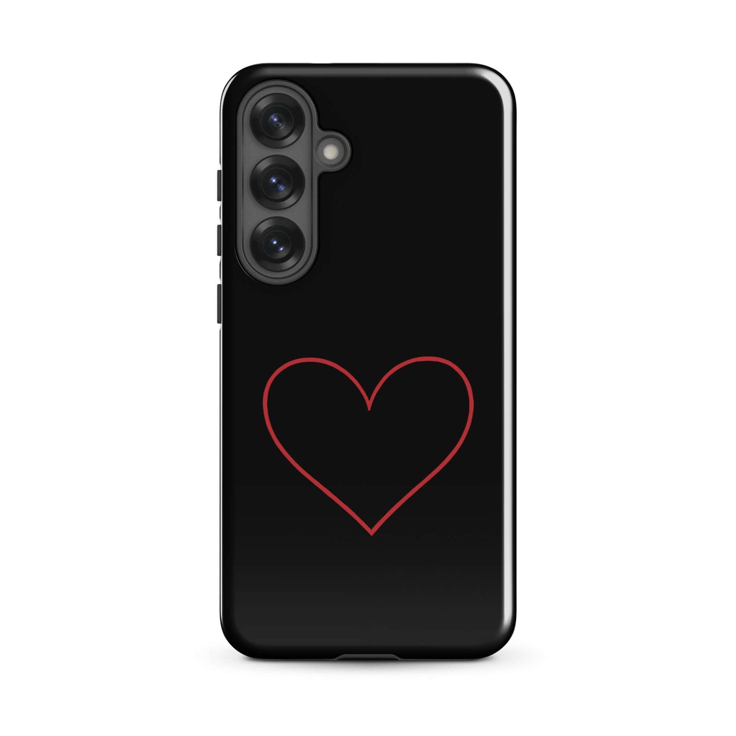 Phone Case for Samsung Galaxy with minimalist crimson heart design on a sleek black background.