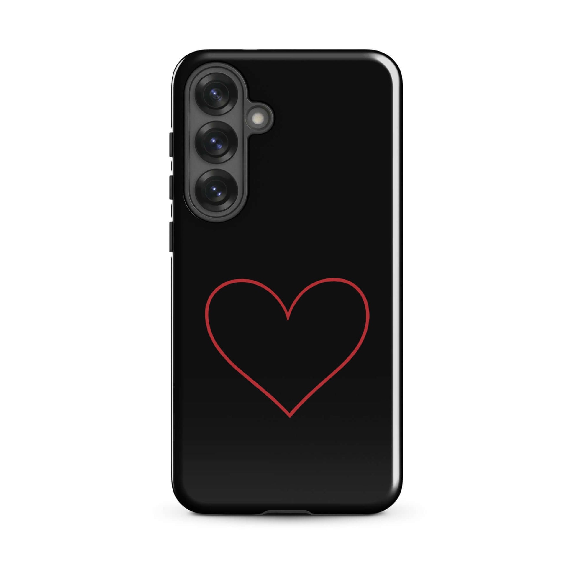 Phone Case for Samsung Galaxy with minimalist crimson heart design on a sleek black background.