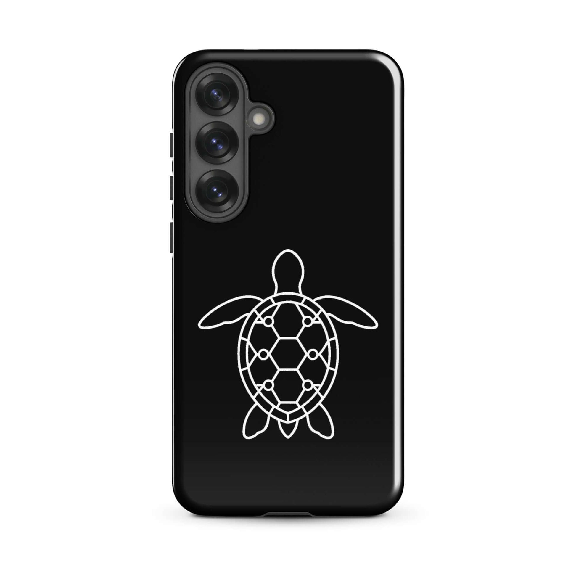 Phone case for Samsung Galaxy featuring a minimalist sea turtle silhouette with geometric shell design.