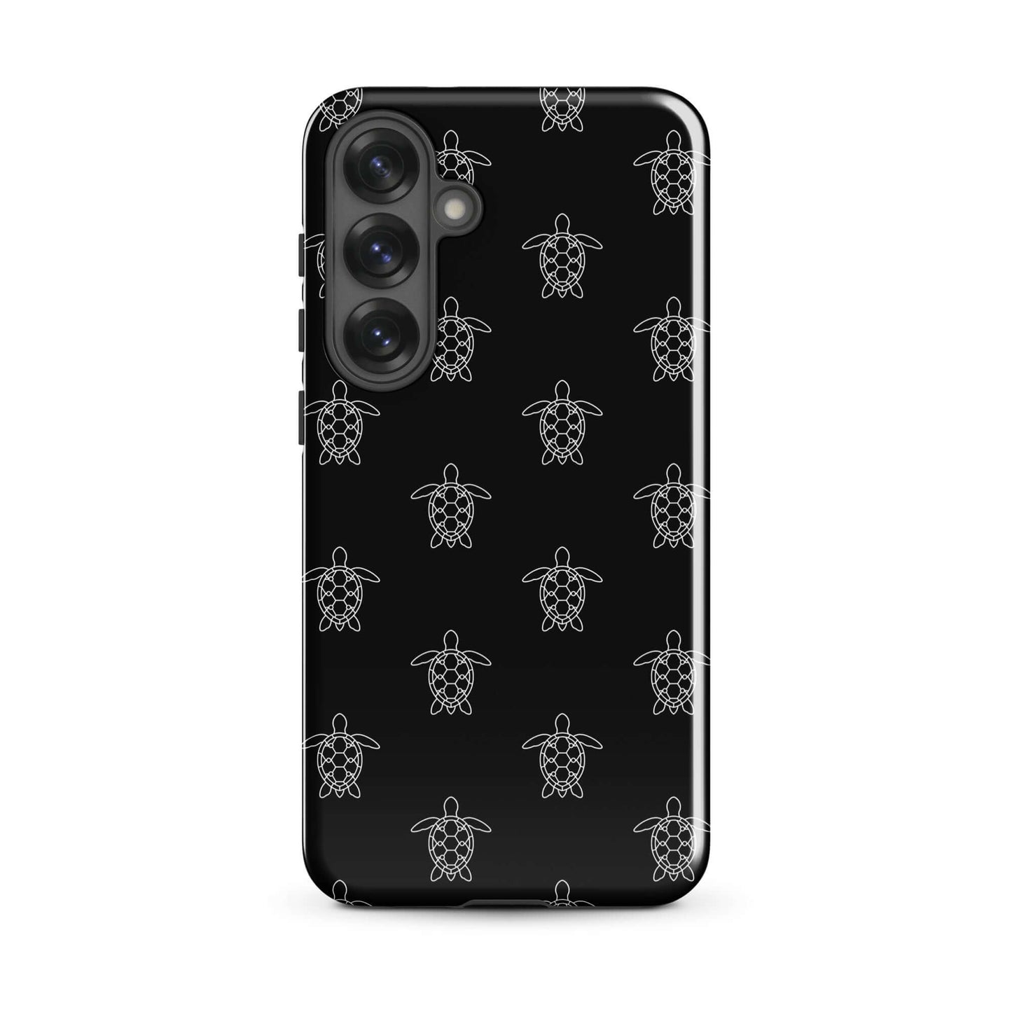 Phone Case for Samsung Galaxy featuring minimalist sea turtle pattern on a black background.
