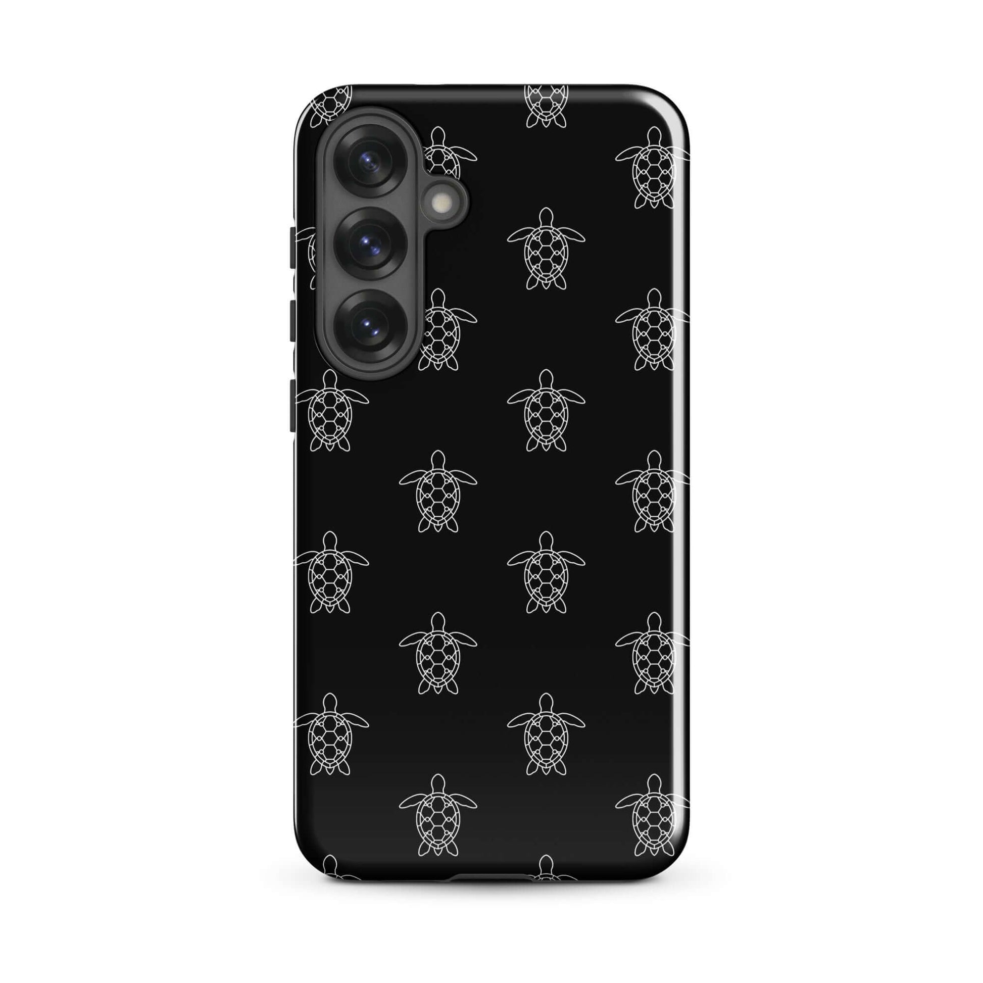 Phone Case for Samsung Galaxy featuring minimalist sea turtle pattern on a black background.