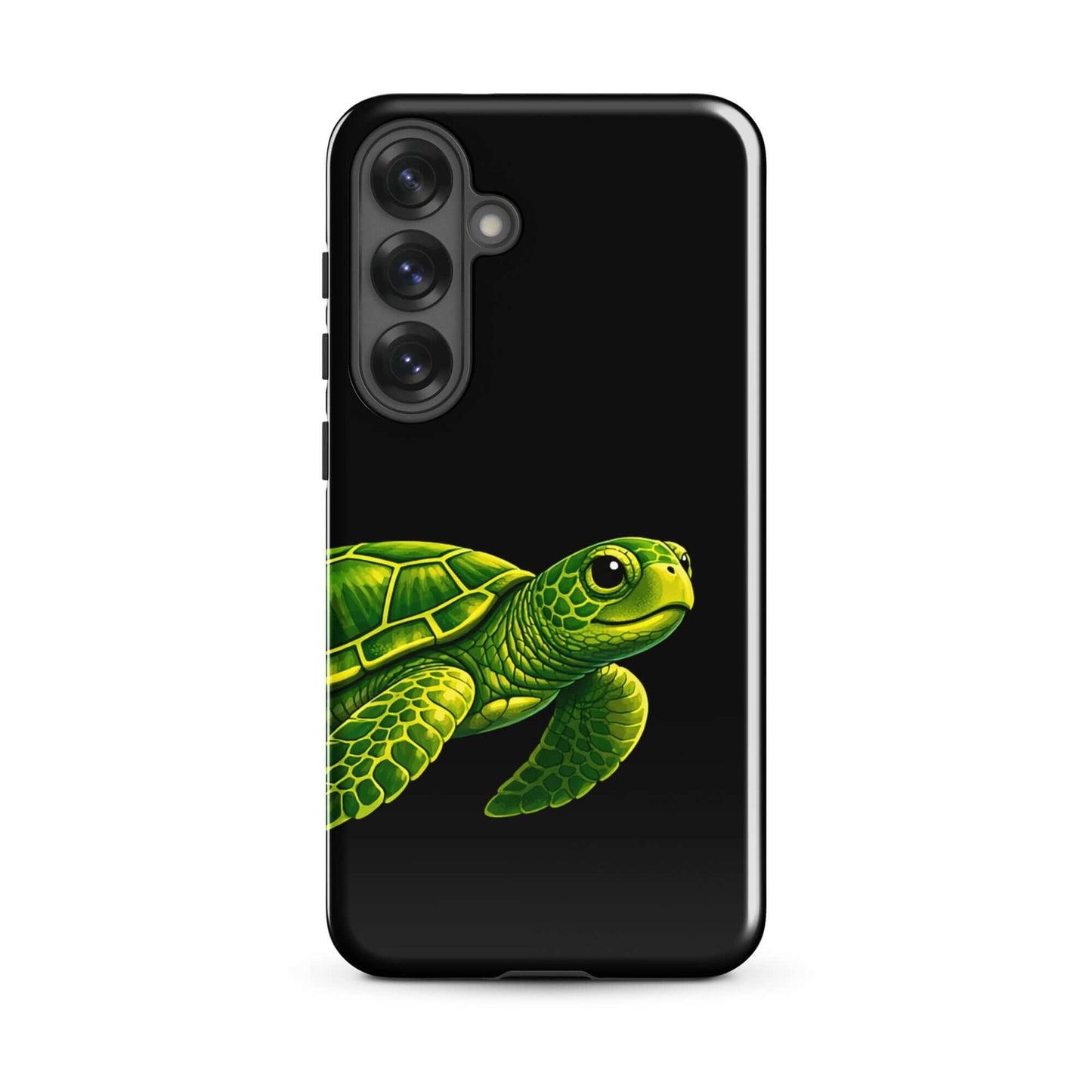 Phone case featuring vibrant sea turtle design on a black background combining style and protection.