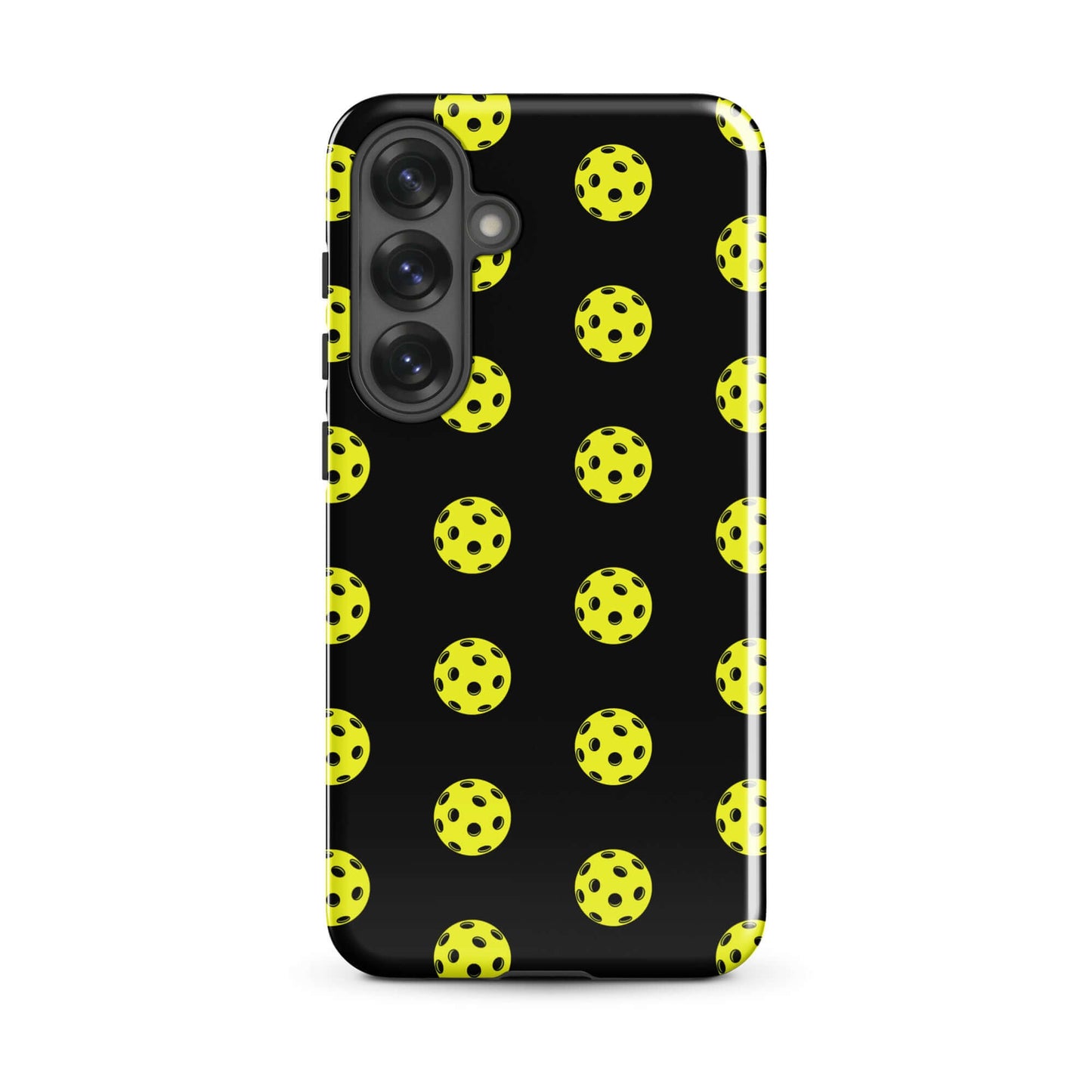 Phone Case for Samsung Galaxy with yellow pickleball pattern on a black background