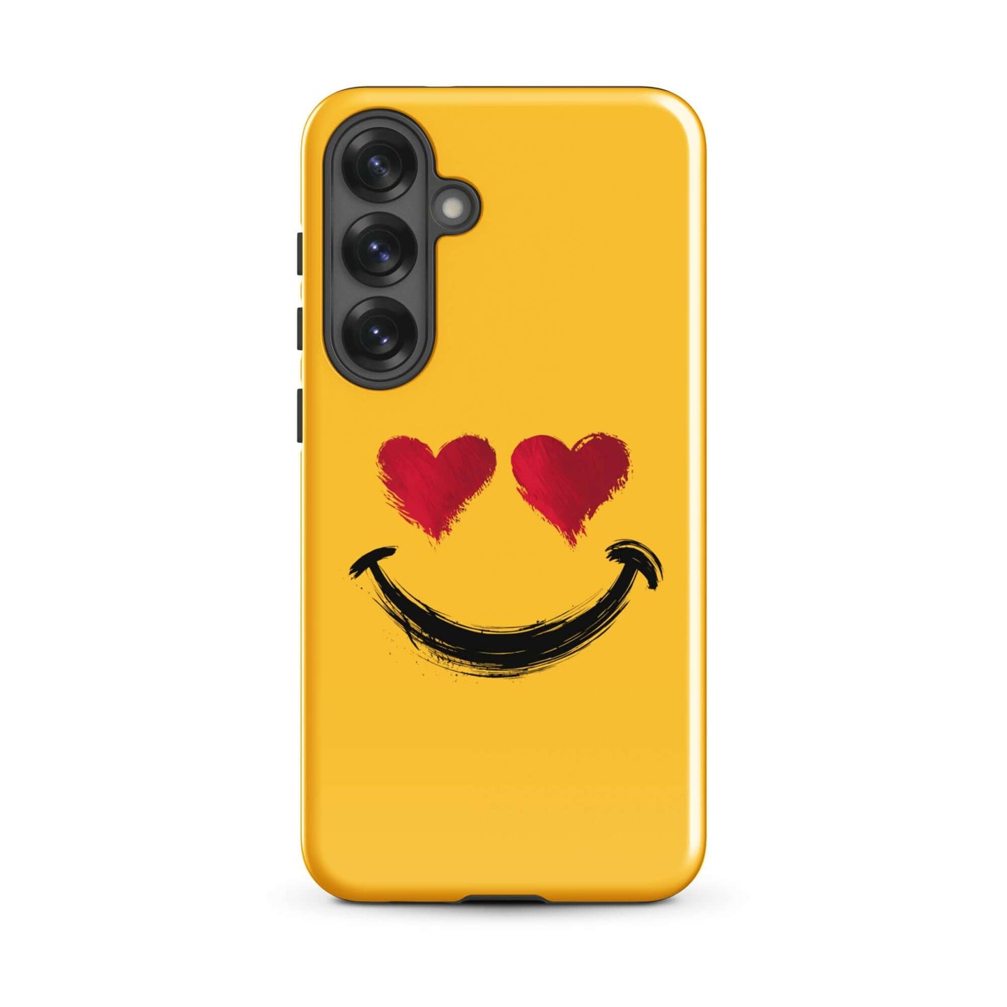 Phone Case for Samsung Galaxy with heart-eyes smiley art, vibrant and bold style design on yellow background