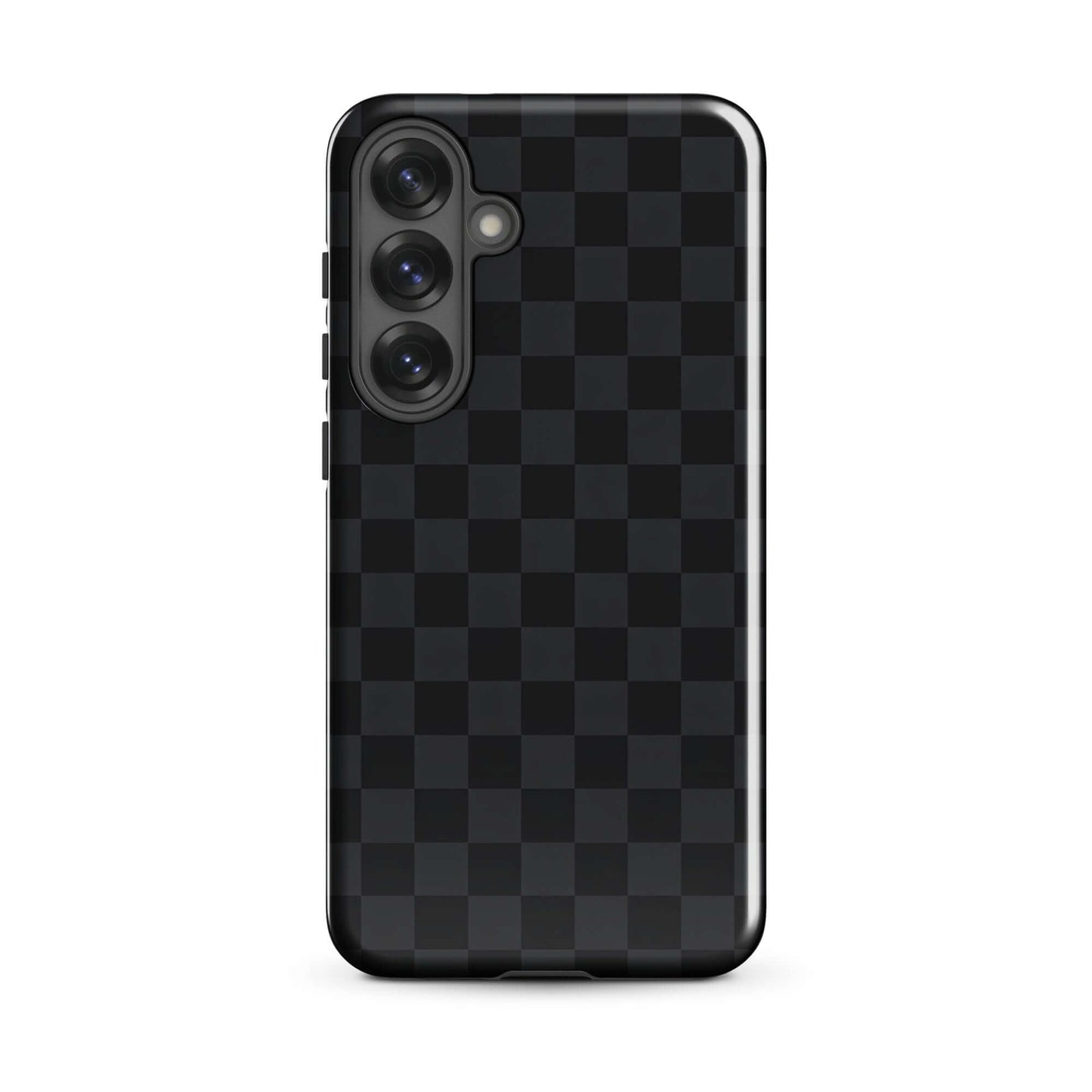 Phone Case for Samsung Galaxy with black and charcoal checkered design, sleek and modern