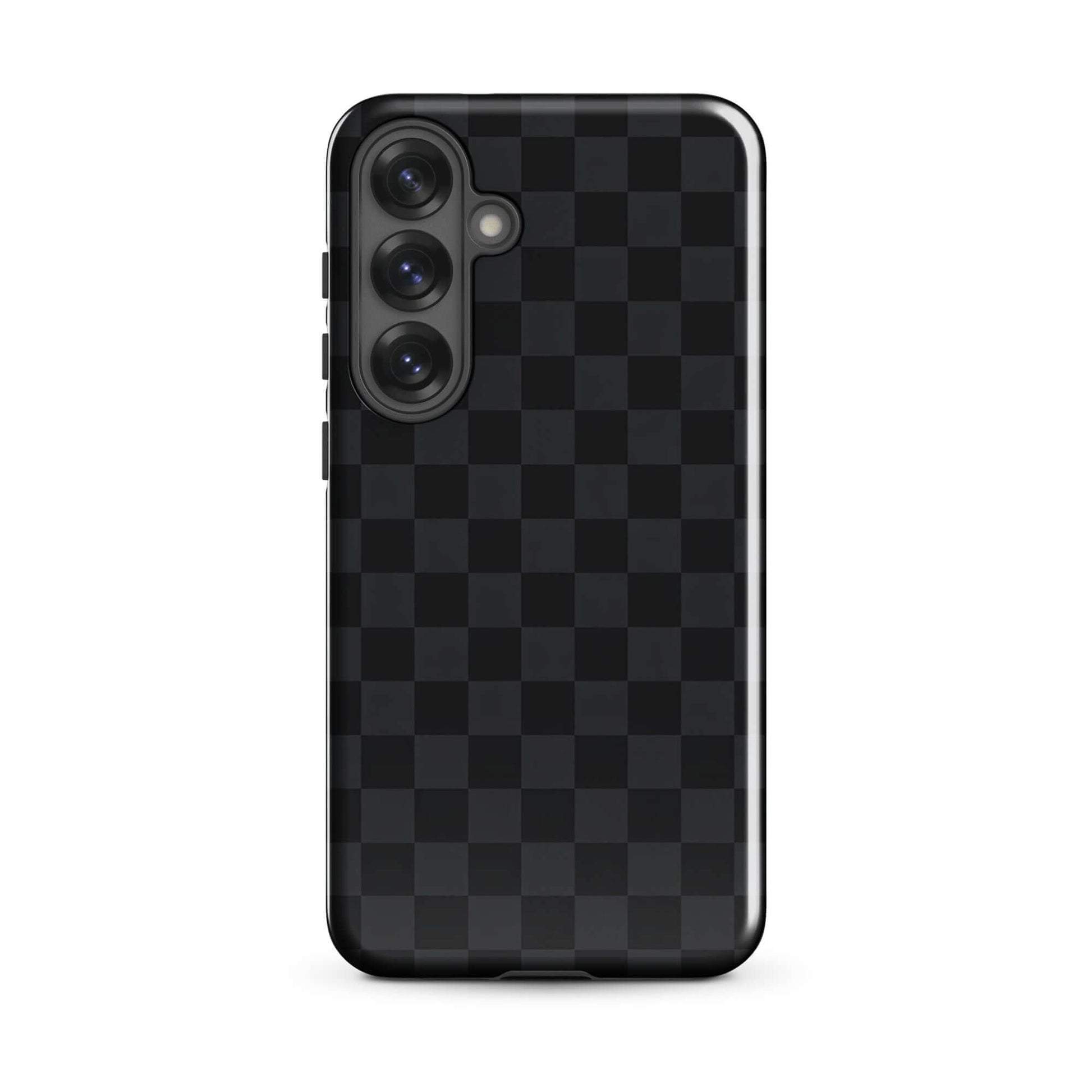Phone Case for Samsung Galaxy with black and charcoal checkered design, sleek and modern