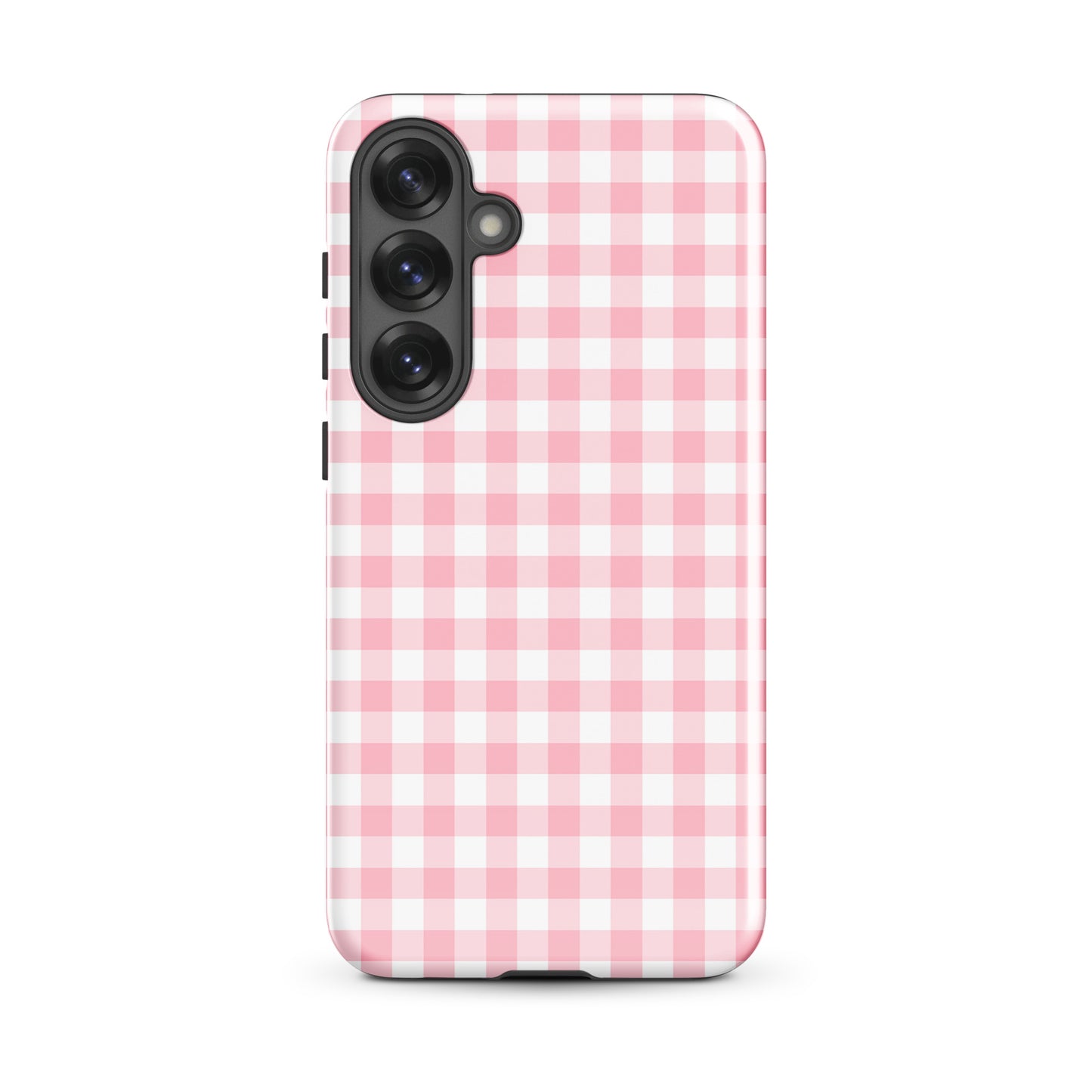 Phone Case for Samsung Galaxy with pink-and-white gingham pattern offering stylish protection.
