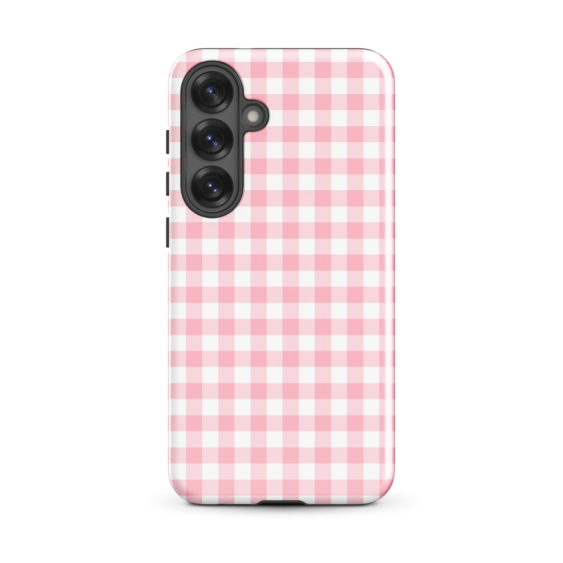 Phone Case for Samsung Galaxy with pink-and-white gingham pattern offering stylish protection.