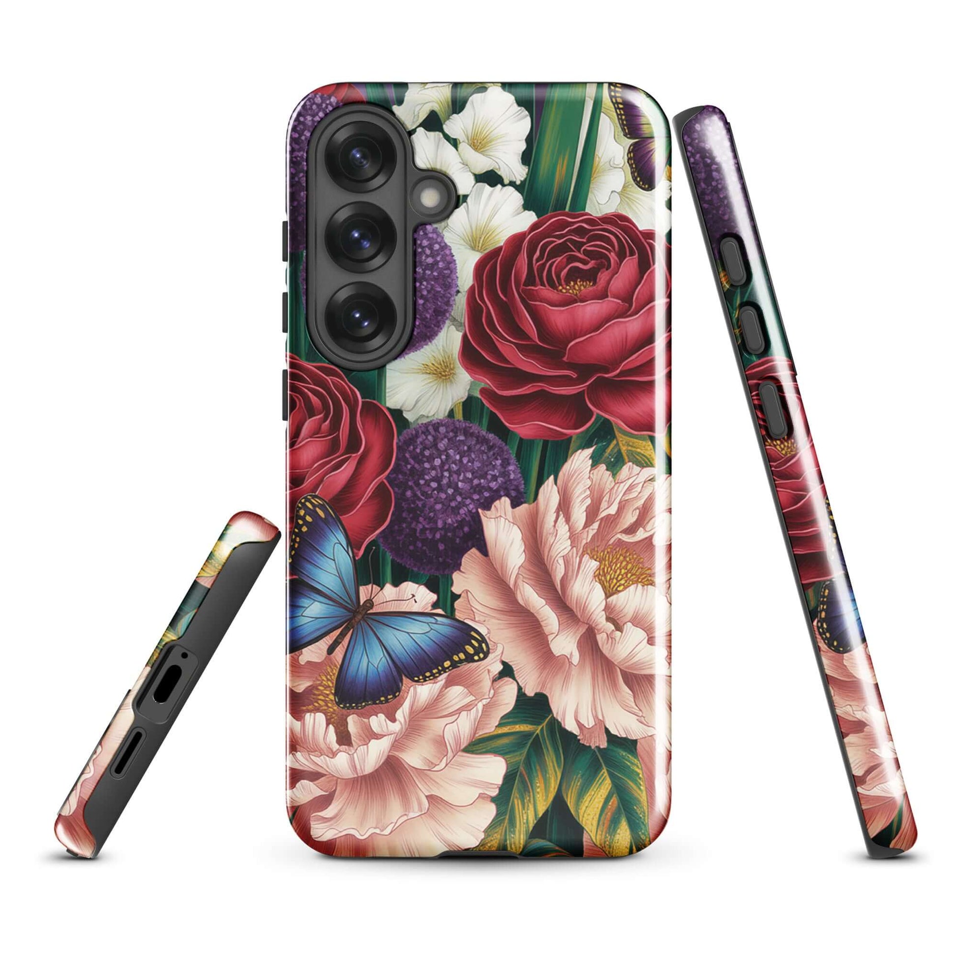 Phone Case for Samsung Galaxy - Botanical Garden Bloom with roses, peonies, alliums, and butterflies design.