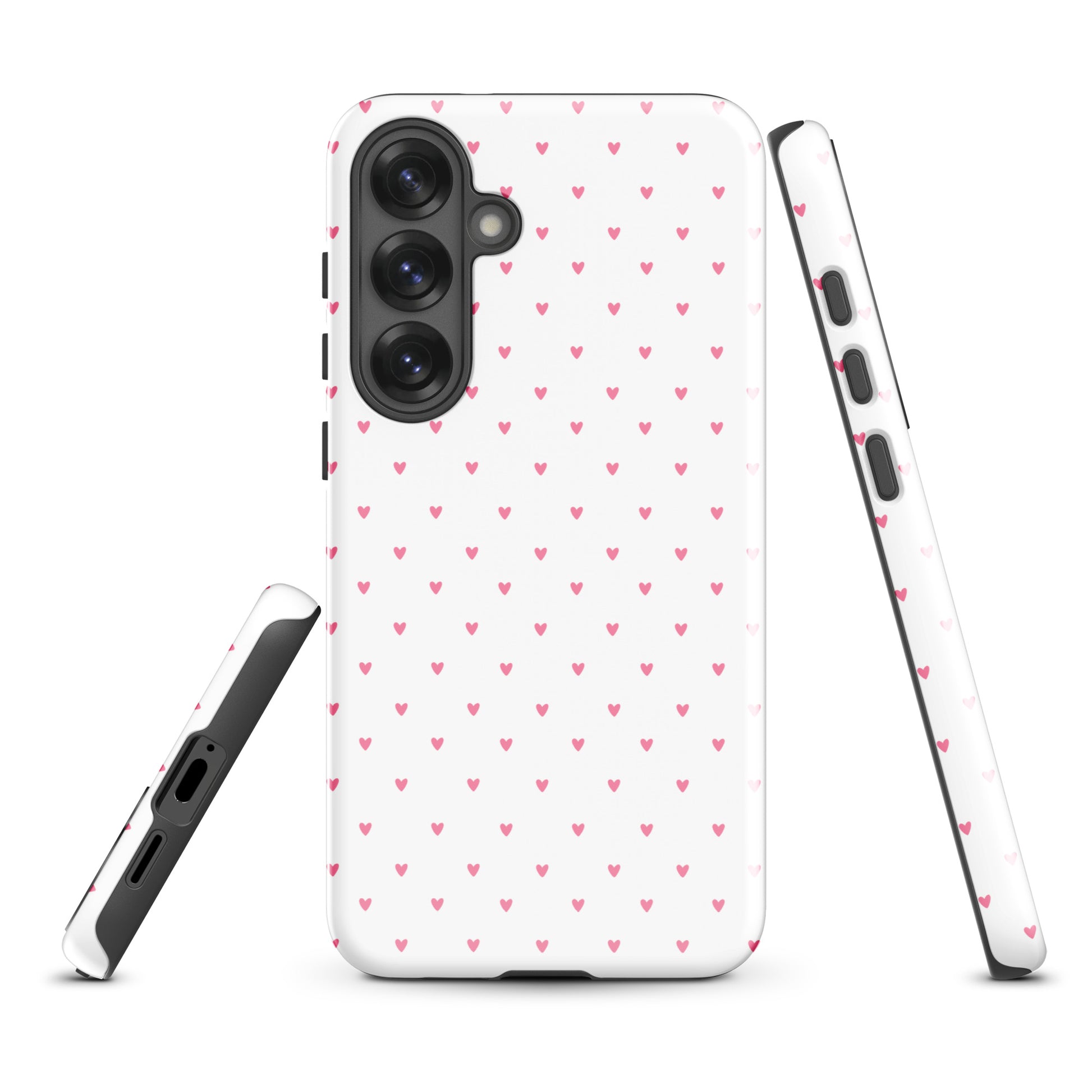 Phone Case for Samsung Galaxy in heart-dot pattern, featuring tiny pink hearts on a bold background, stylish and minimalist design.