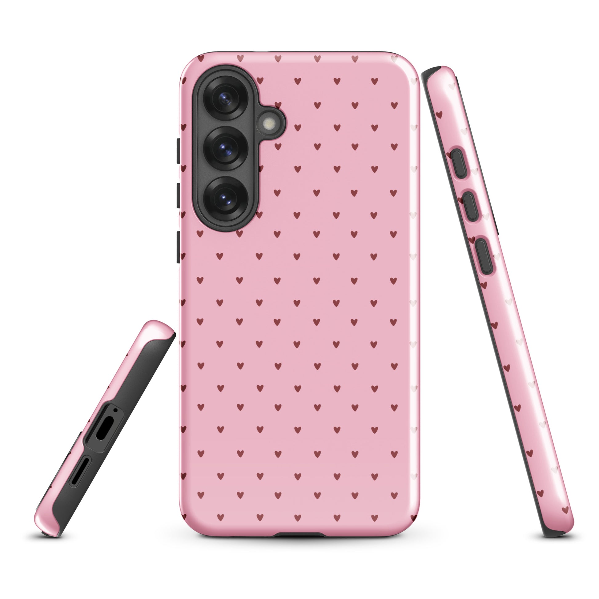 Phone Case for Samsung Galaxy with heart-dot pattern in pink, featuring playful polka-dot design, cute and stylish.