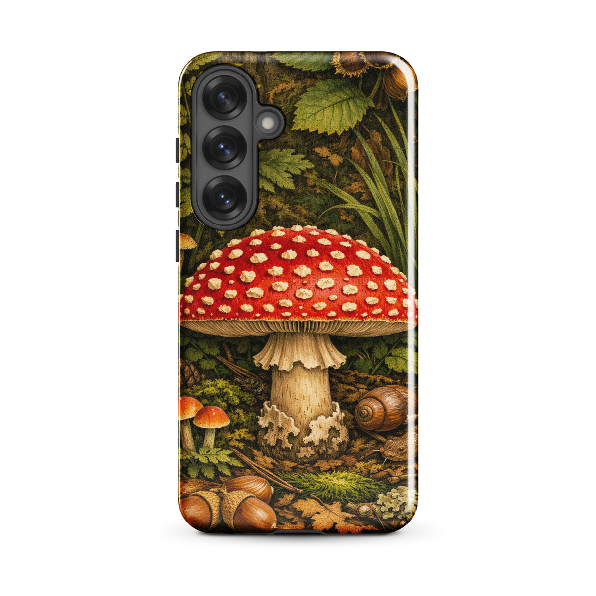 Phone Case featuring Amanita muscaria mushroom design for Samsung Galaxy - vivid illustration with forest elements