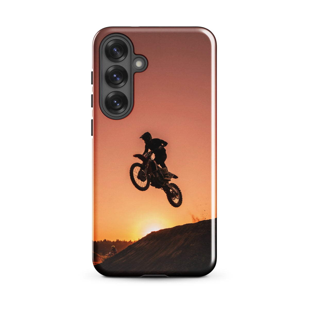 Phone Case for Samsung Galaxy featuring motocross dirt bike jump at sunset design