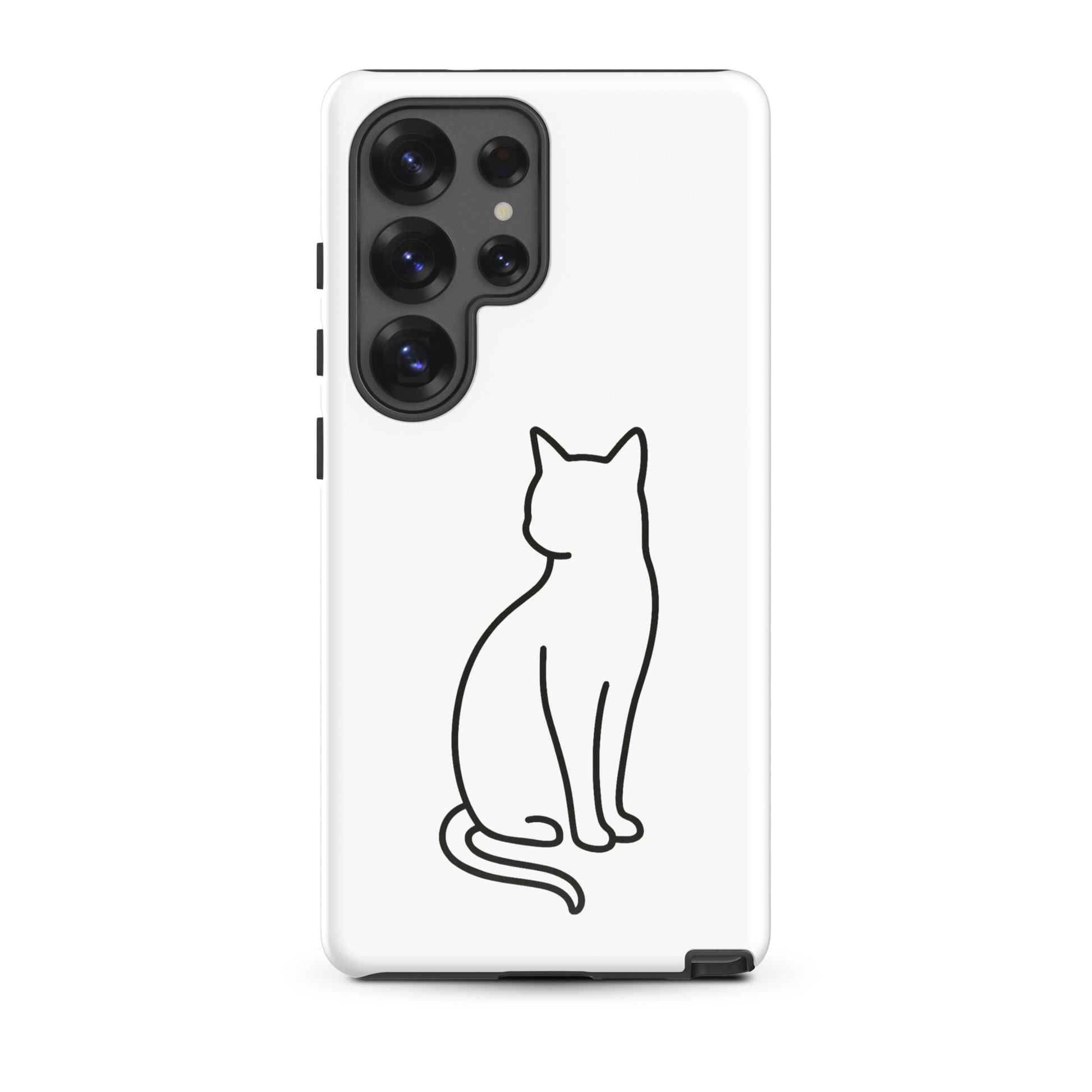 Phone Case for Samsung Galaxy featuring a minimalist outline of a sitting cat, perfect for modern pet lovers.