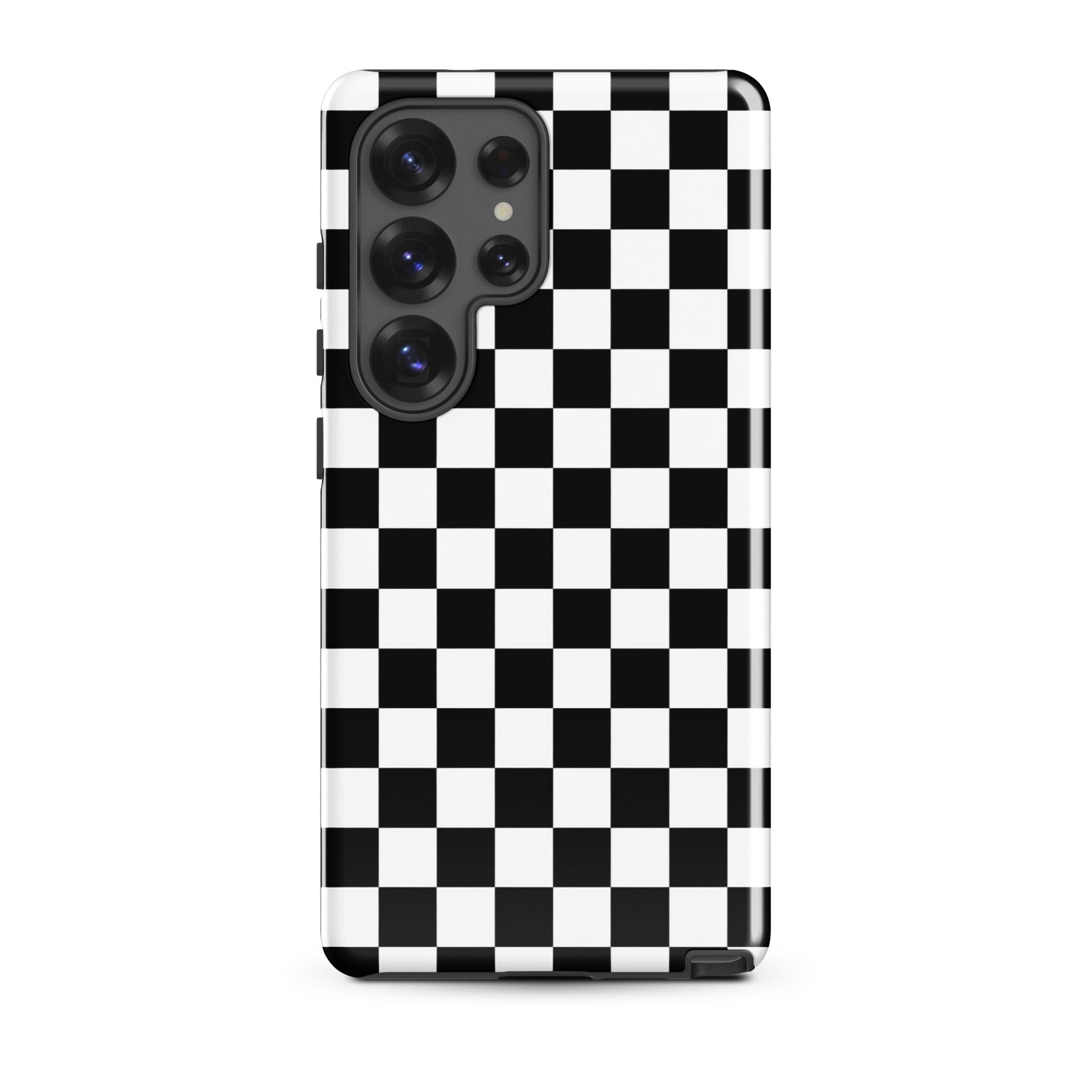 Bold checkered Phone Case for Samsung Galaxy with black and white racing pattern, adding style and personality.
