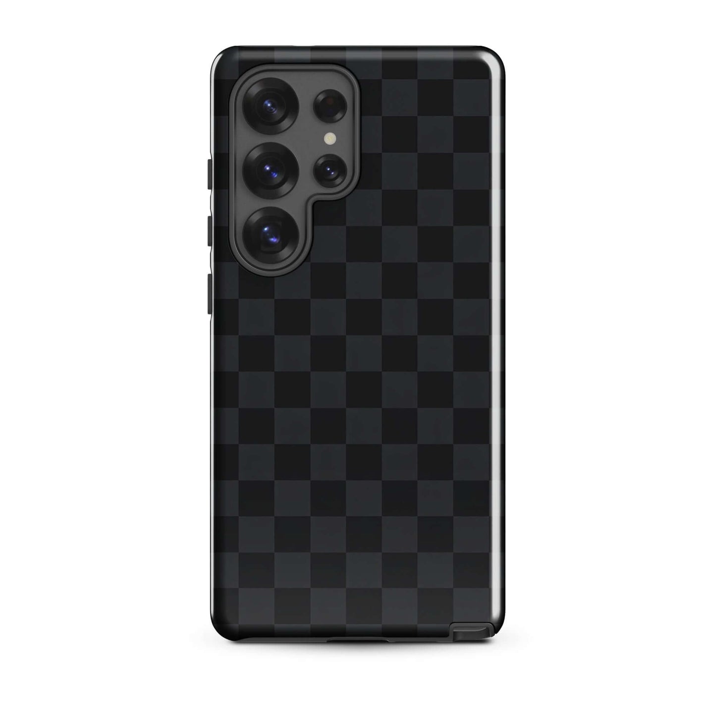Phone Case for Samsung Galaxy with black and charcoal checkered design, offering sleek and modern protection.