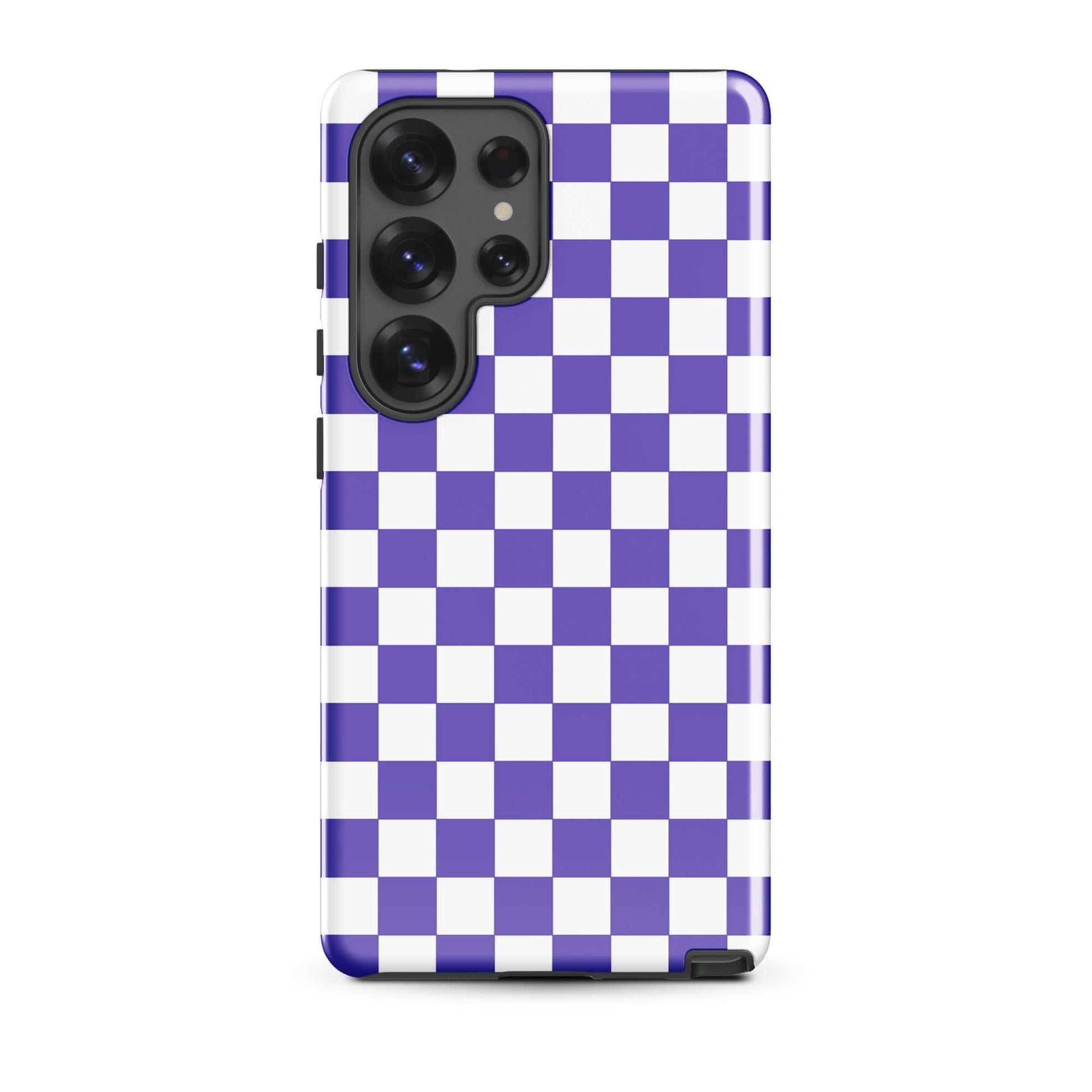 Phone Case for Samsung Galaxy featuring a bold purple and white checkered pattern, adding style and personality to your device.