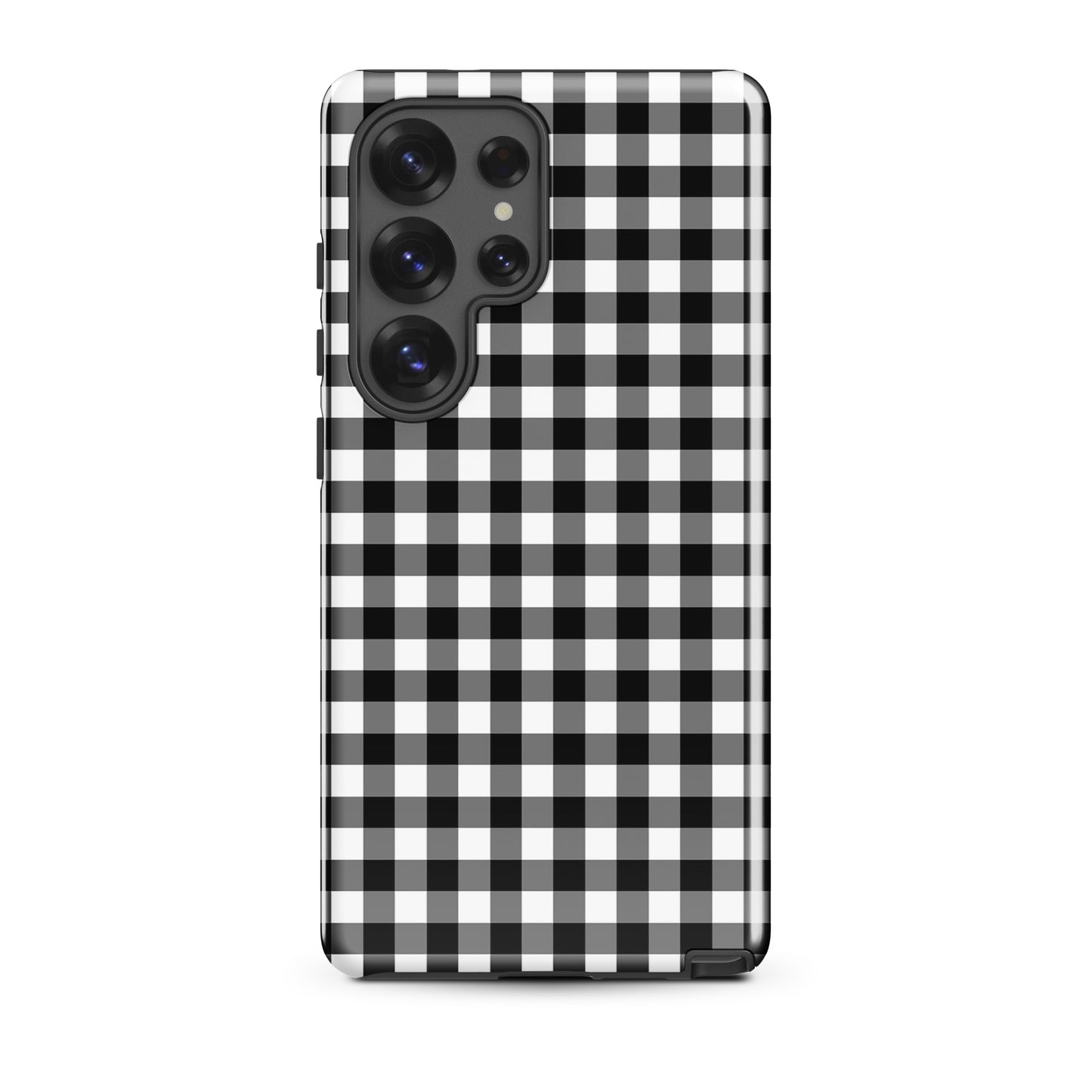 Phone Case for Samsung Galaxy with black-and-white gingham pattern, offering stylish design and durable protection.