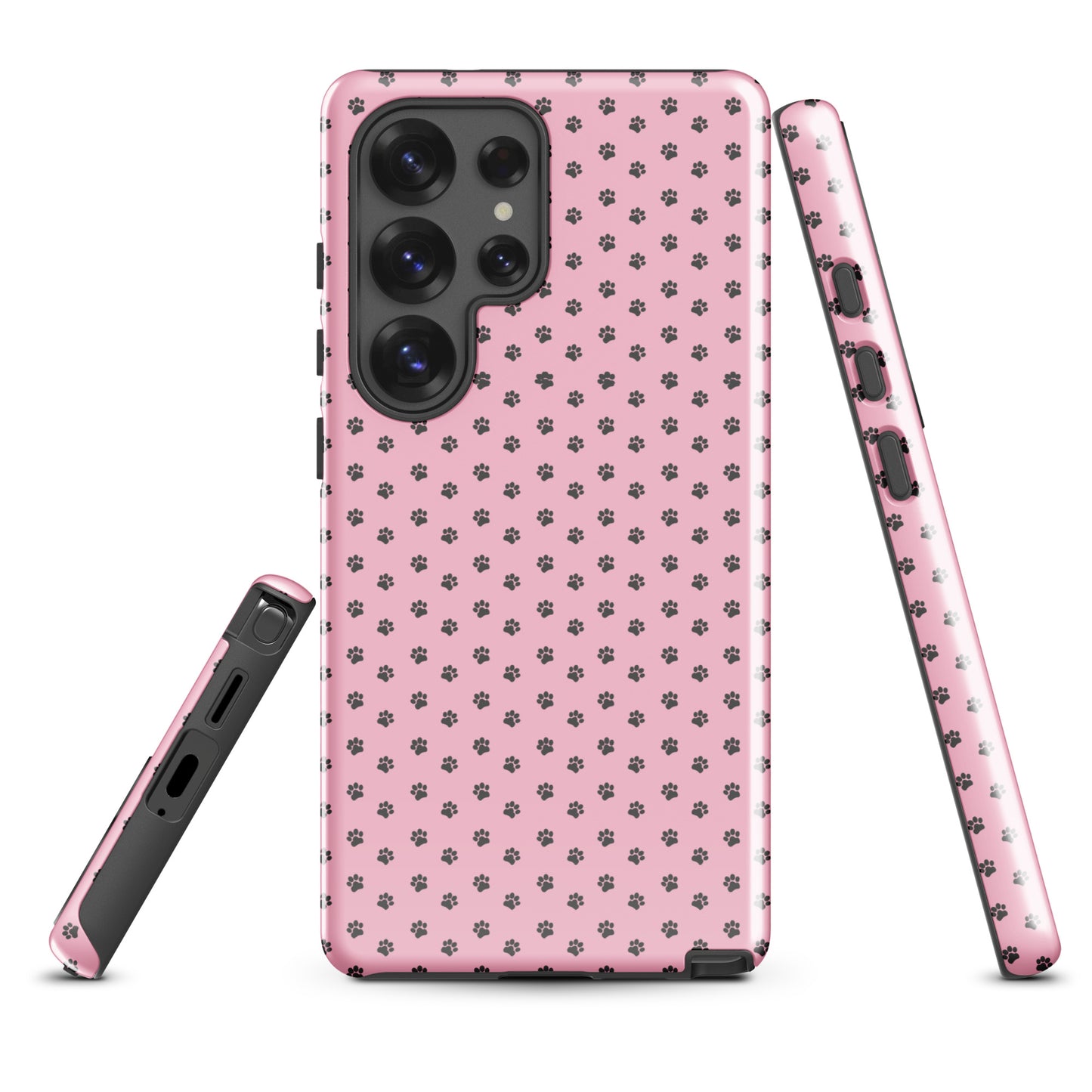 Phone Case for Samsung Galaxy with pink paw-print design, playful and protective accessory for pet lovers.