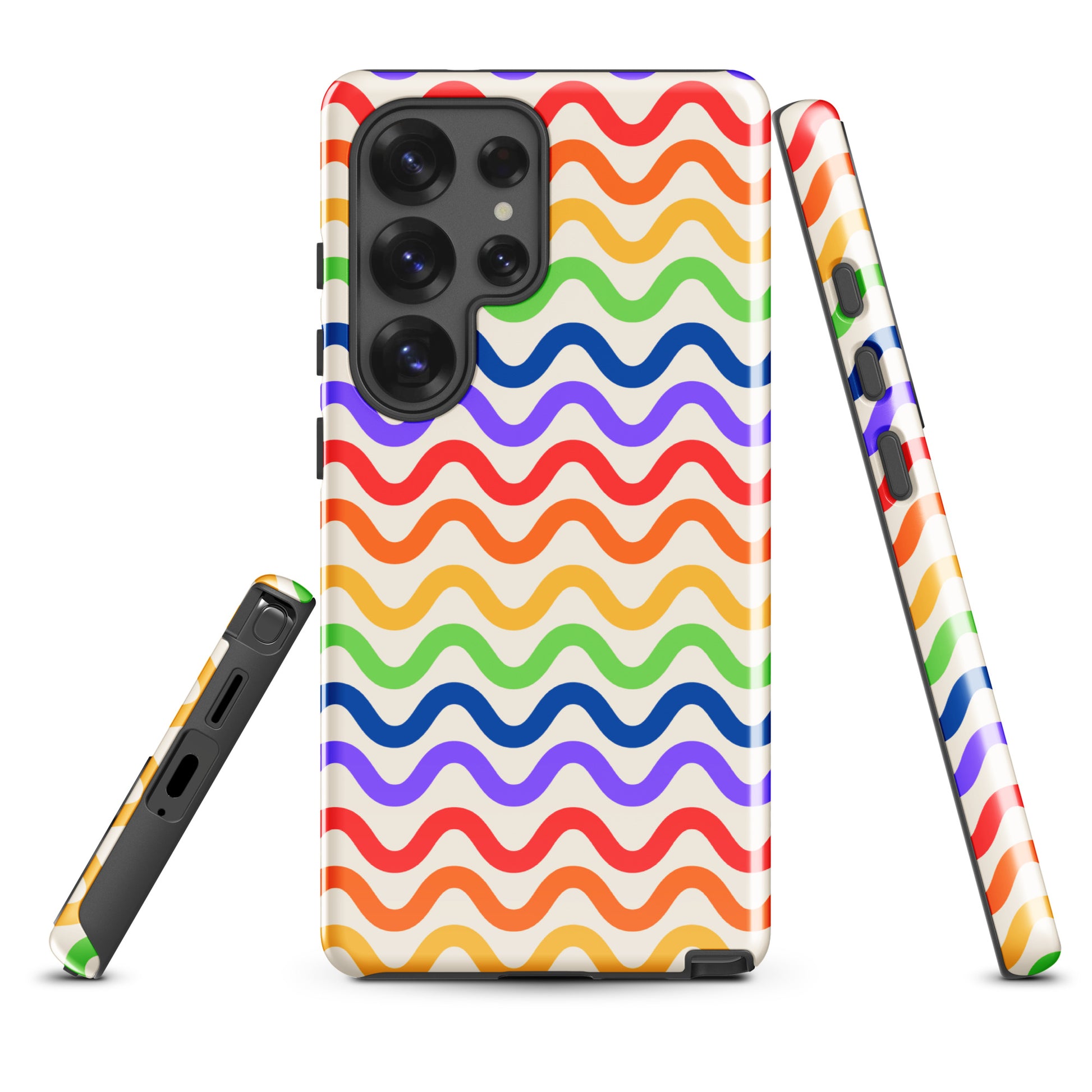 Phone Case for Samsung Galaxy with wavy rainbow pattern offering vibrant colors and full protection, perfect for a lively device.
