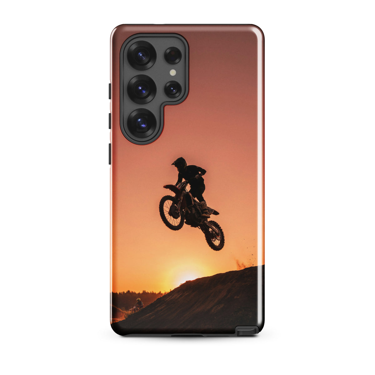 Phone Case for Samsung Galaxy with dirt bike sunset design, capturing motocross thrill and rugged look, perfect for biking enthusiasts.