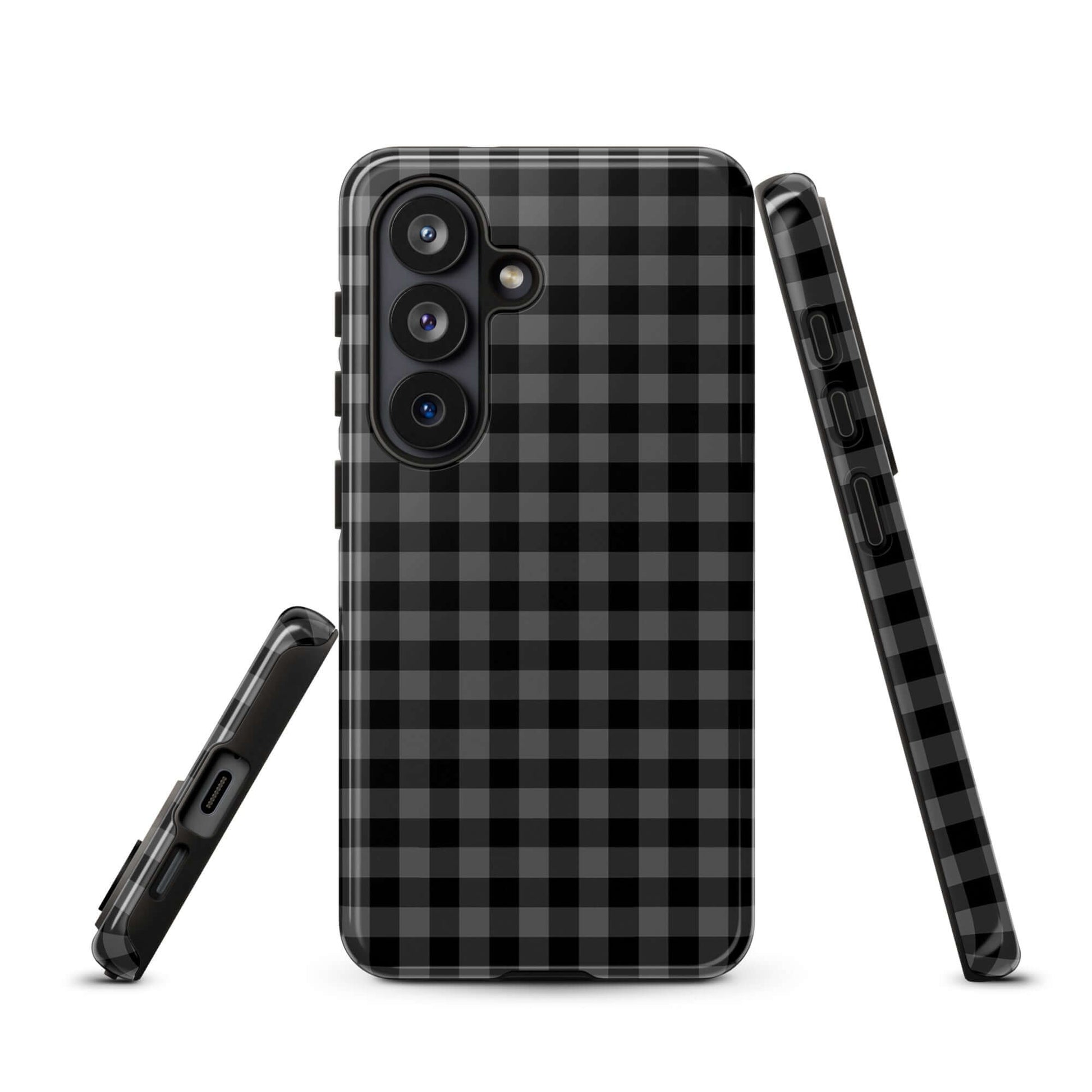 Phone Case for Samsung Galaxy with black-and-charcoal gingham pattern, combining style and protection in a chic, durable design.