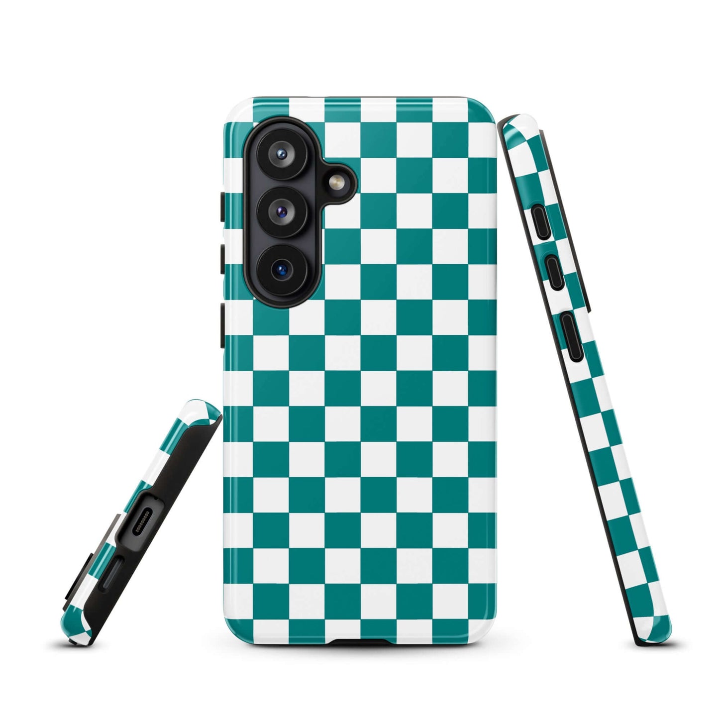 Phone Case for Samsung Galaxy with teal and white checkered design, adding playful style and personality to your device.