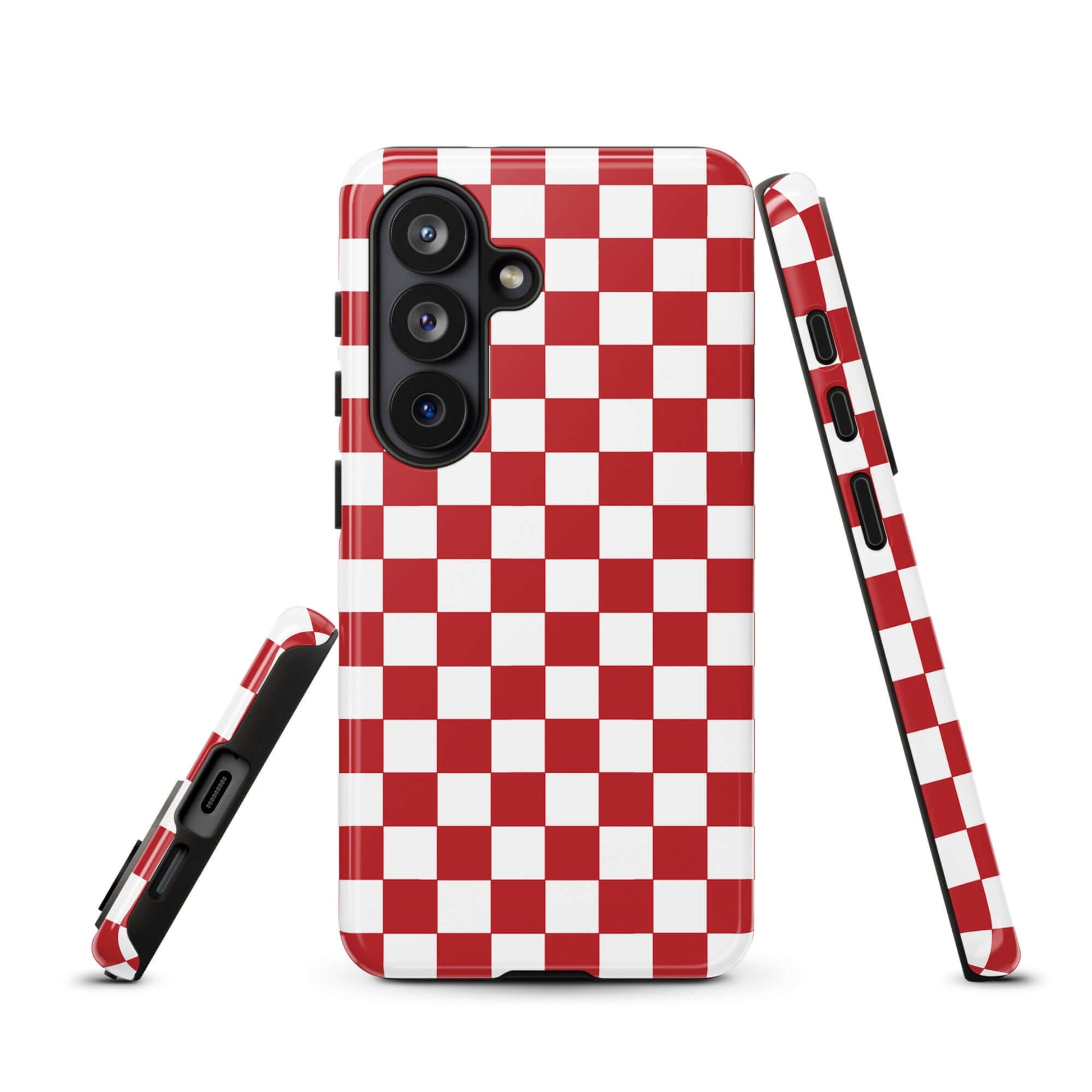 Crimson red checkered Phone Case for Samsung Galaxy with bold pattern enhancing smartphone style.