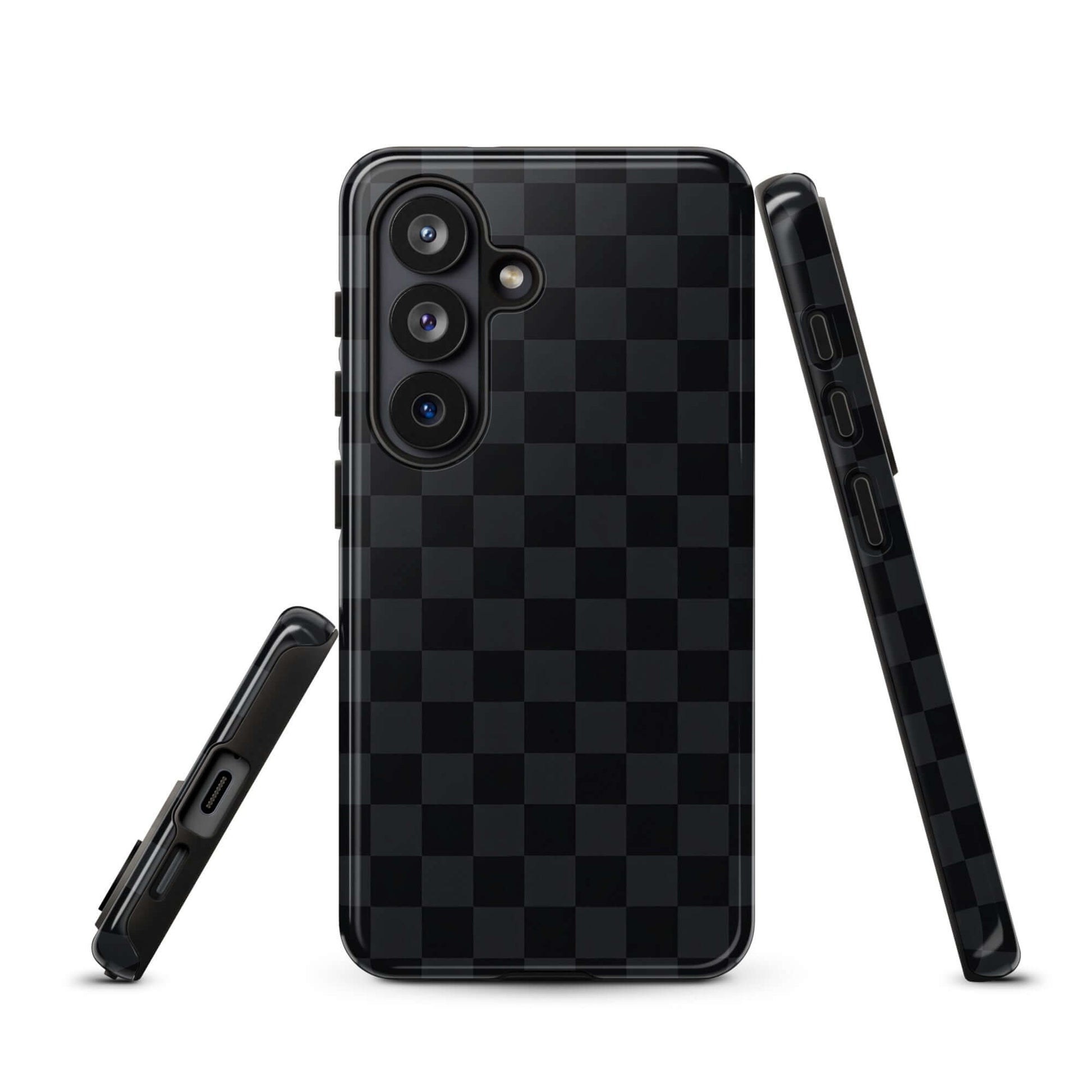 Phone Case for Samsung Galaxy with black and charcoal checkered design, offering stylish protection and sophistication.