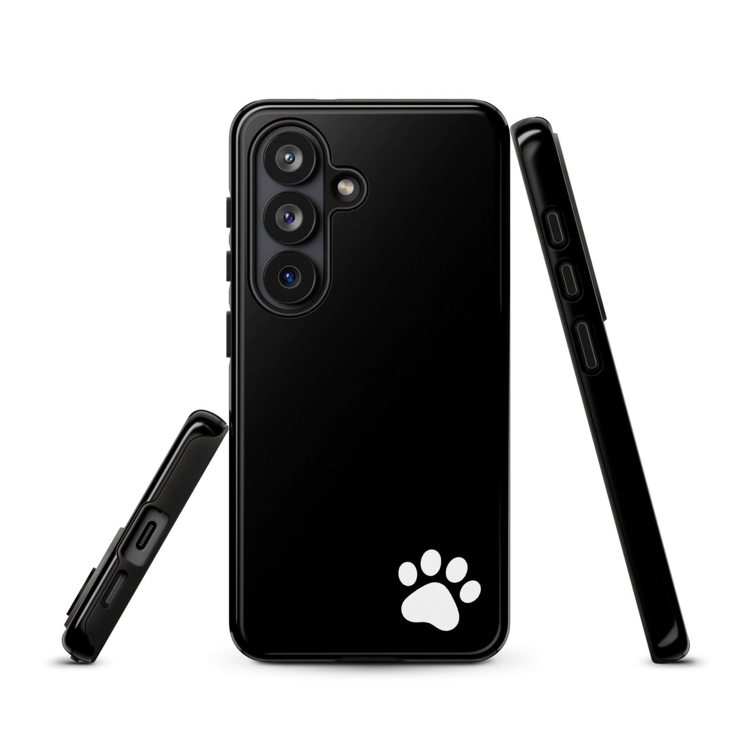 Phone Case for Samsung Galaxy with minimalist black design and white paw print, offering playful charm and sleek protection.