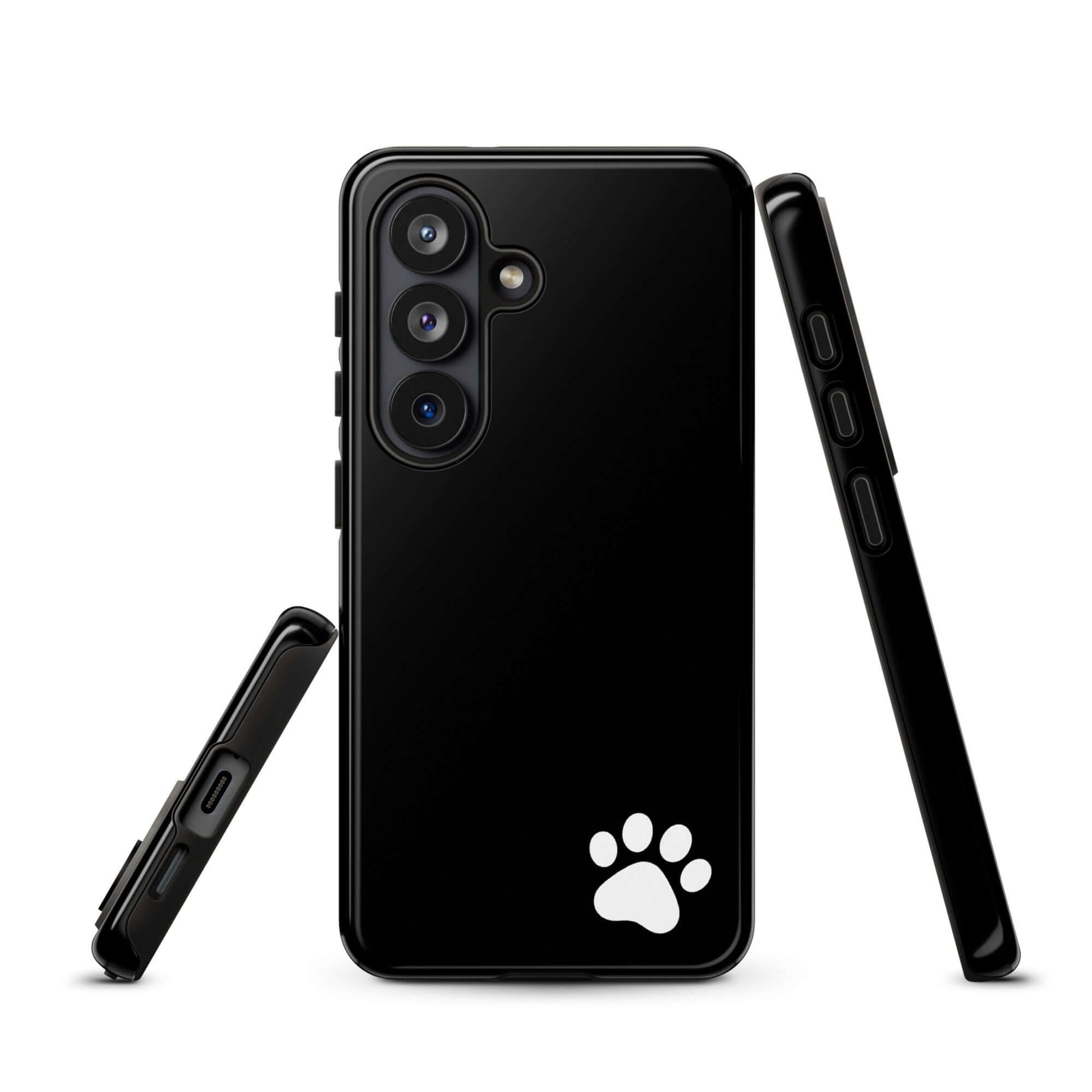Phone Case for Samsung Galaxy with minimalist black design and white paw print, offering playful charm and sleek protection.