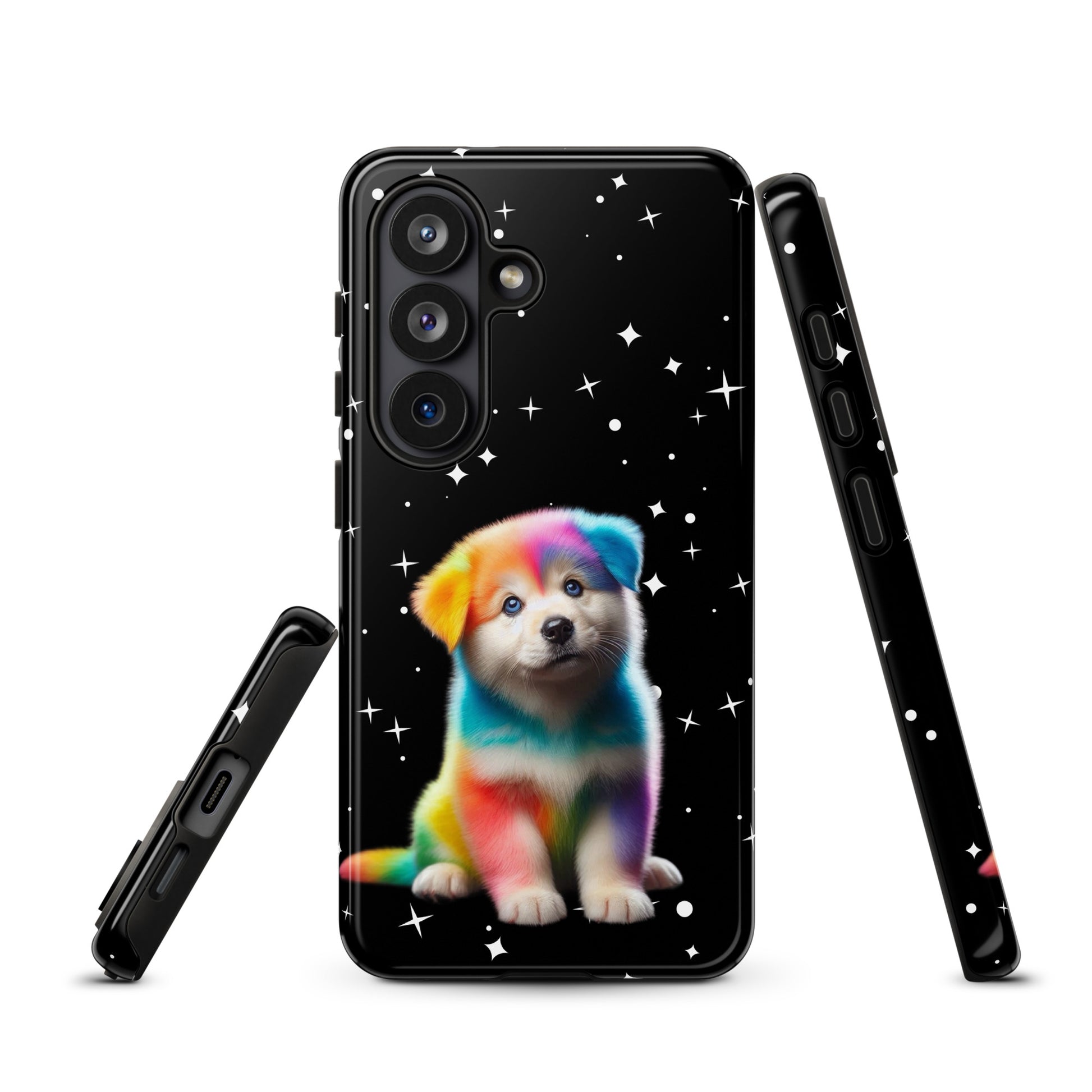 Phone Case for Samsung Galaxy with rainbow puppy and starry night design