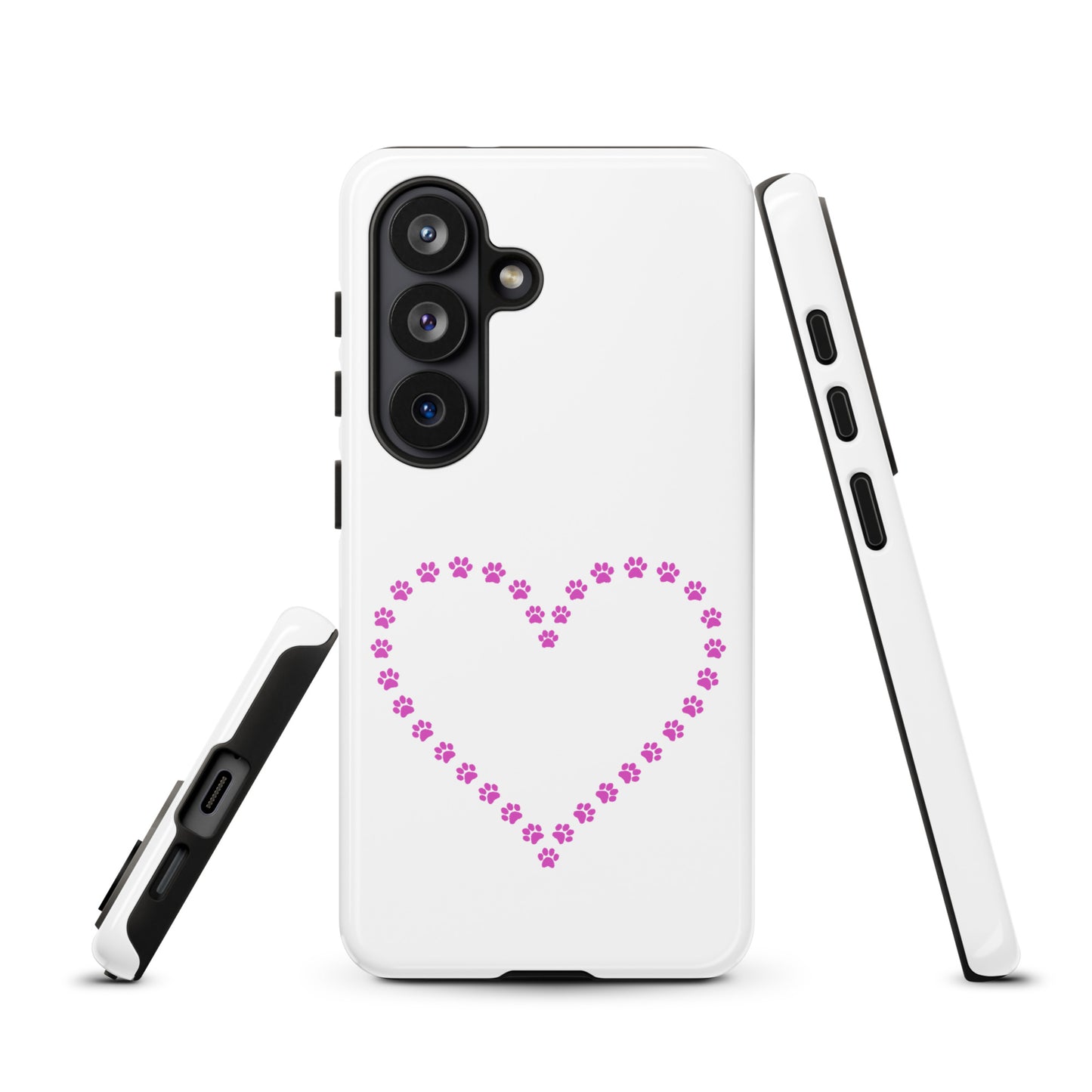 Phone Case for Samsung Galaxy with pink paw print heart design for pet lovers, featuring durable protection and playful charm.