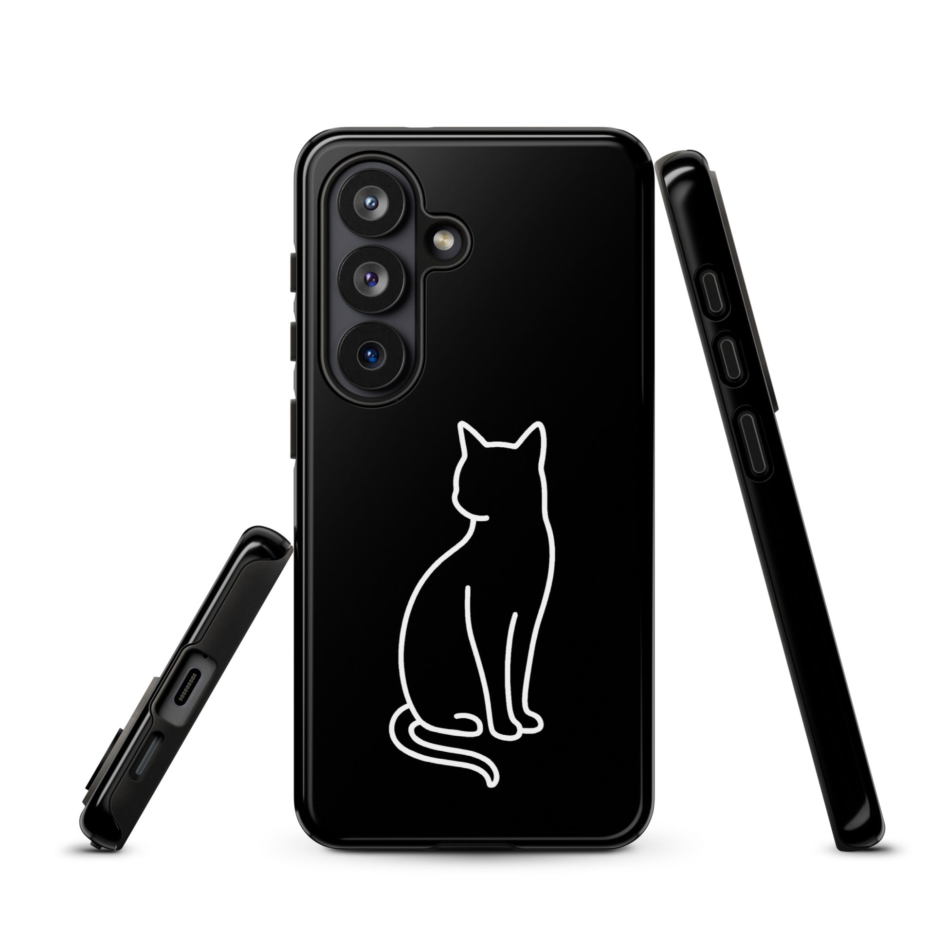 Phone Case for Samsung Galaxy featuring minimalist sitting cat design for modern pet lovers, offering stylish dual-layer protection.