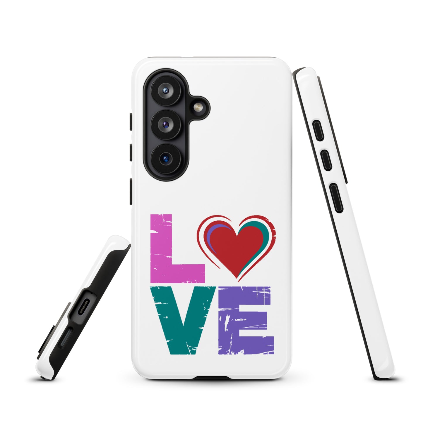 Phone Case Love Dual Layer Tough Case for Samsung Galaxy with colorful love design and heart detail.