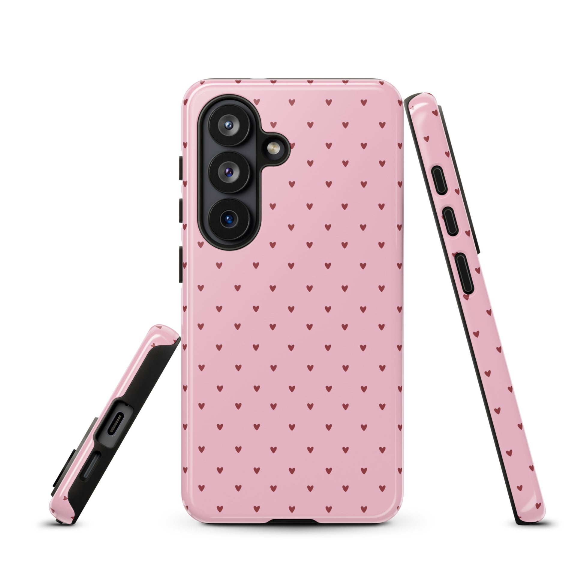Phone Case for Samsung Galaxy with heart-dot pattern, featuring cute pink hearts on a bold background, stylish and modern design.
