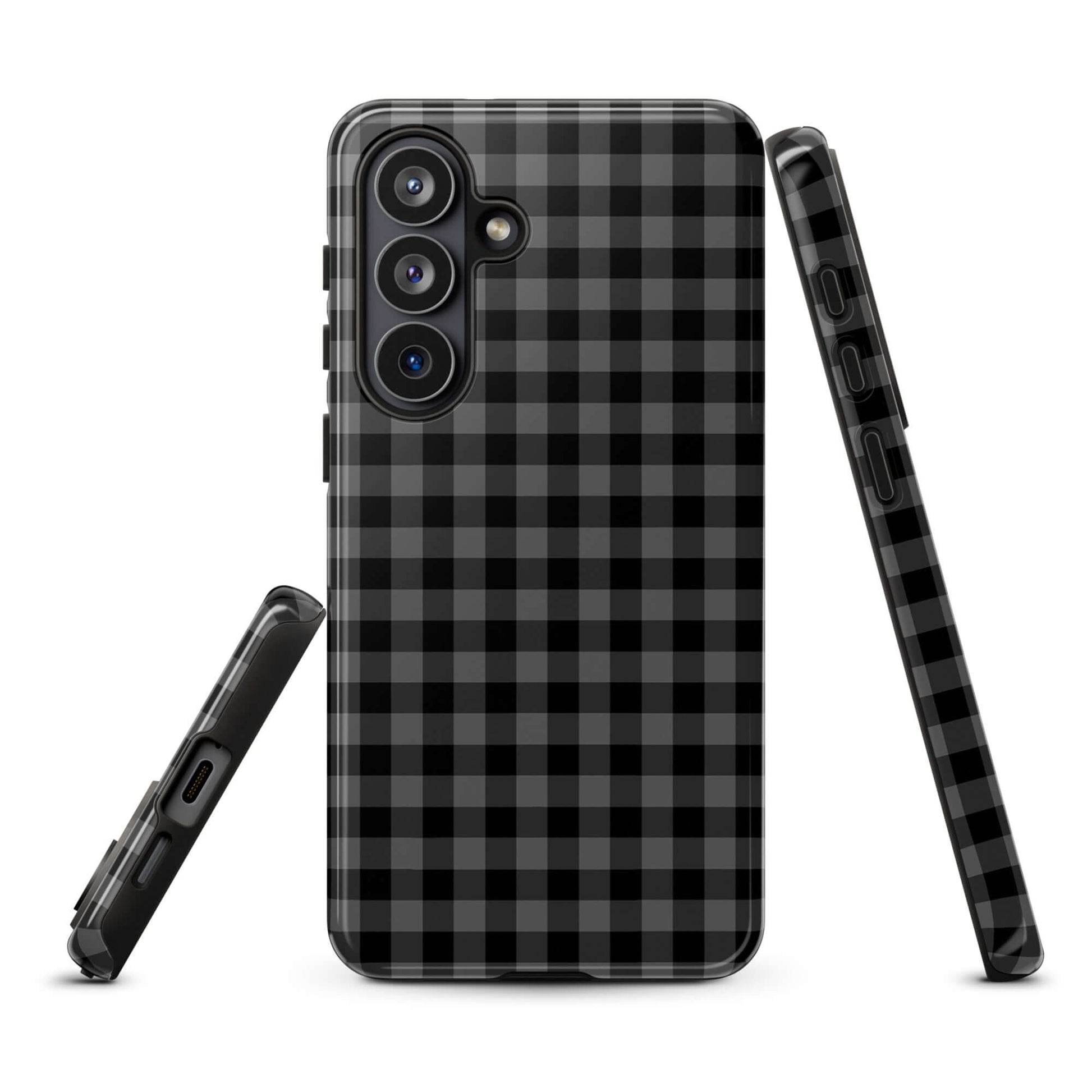 Phone Case for Samsung Galaxy: Gingham Pattern in black and charcoal, offering style and protection with chic, modern design.