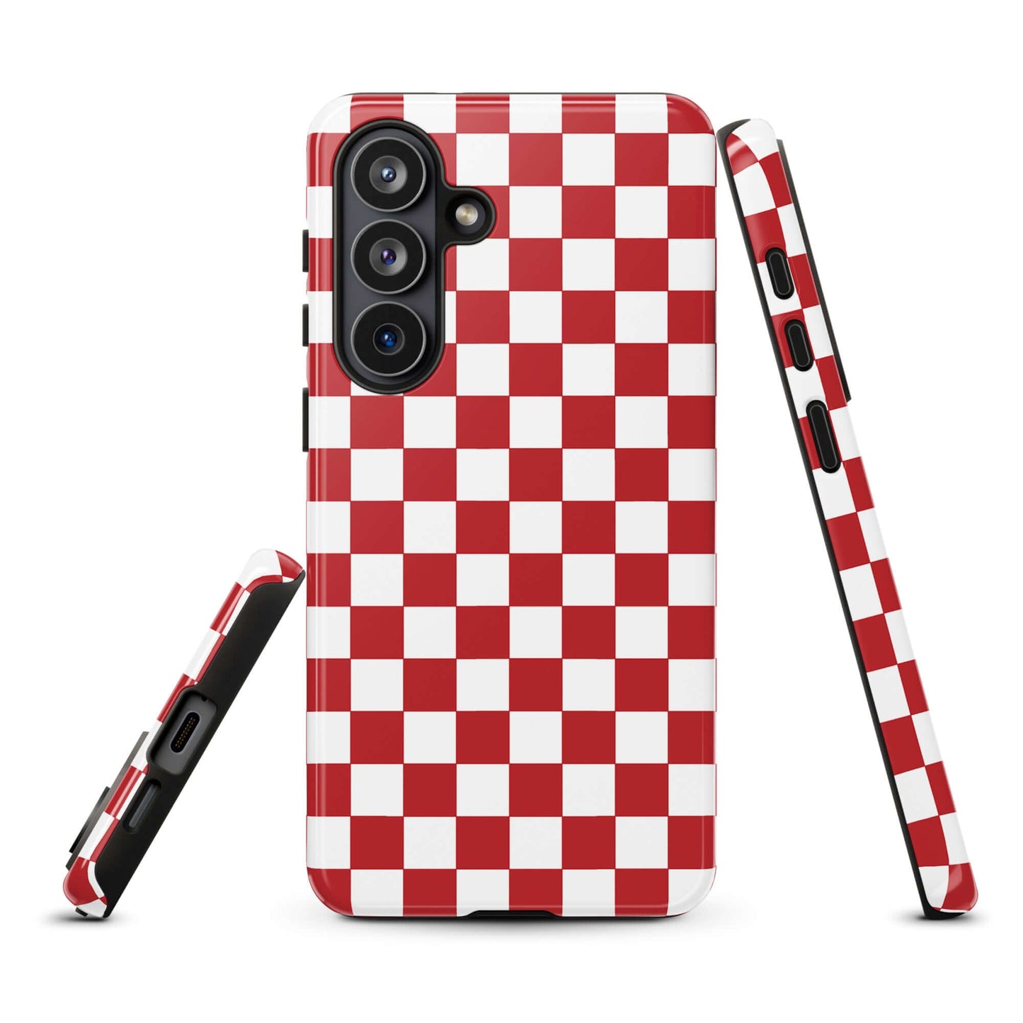 Phone Case for Samsung Galaxy in crimson red checkered design, bold style accessory