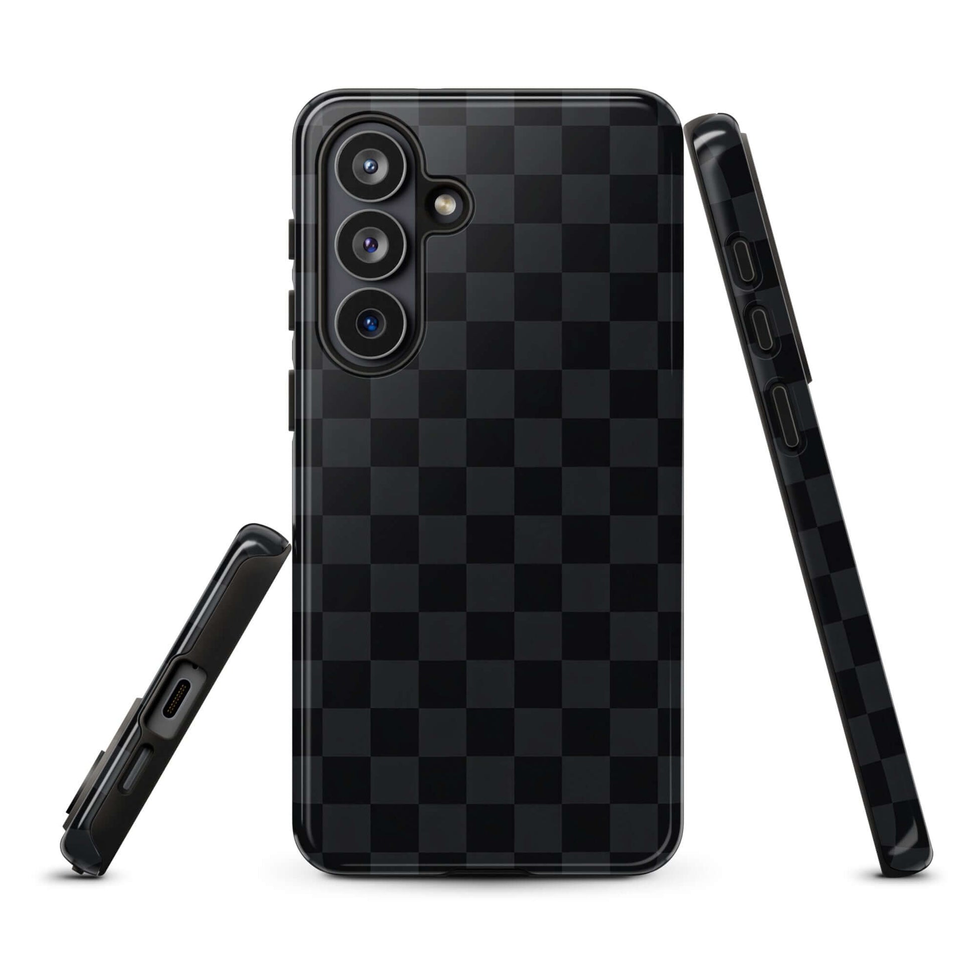 Phone Case for Samsung Galaxy with black charcoal checkered design, sleek and stylish protection for daily use.